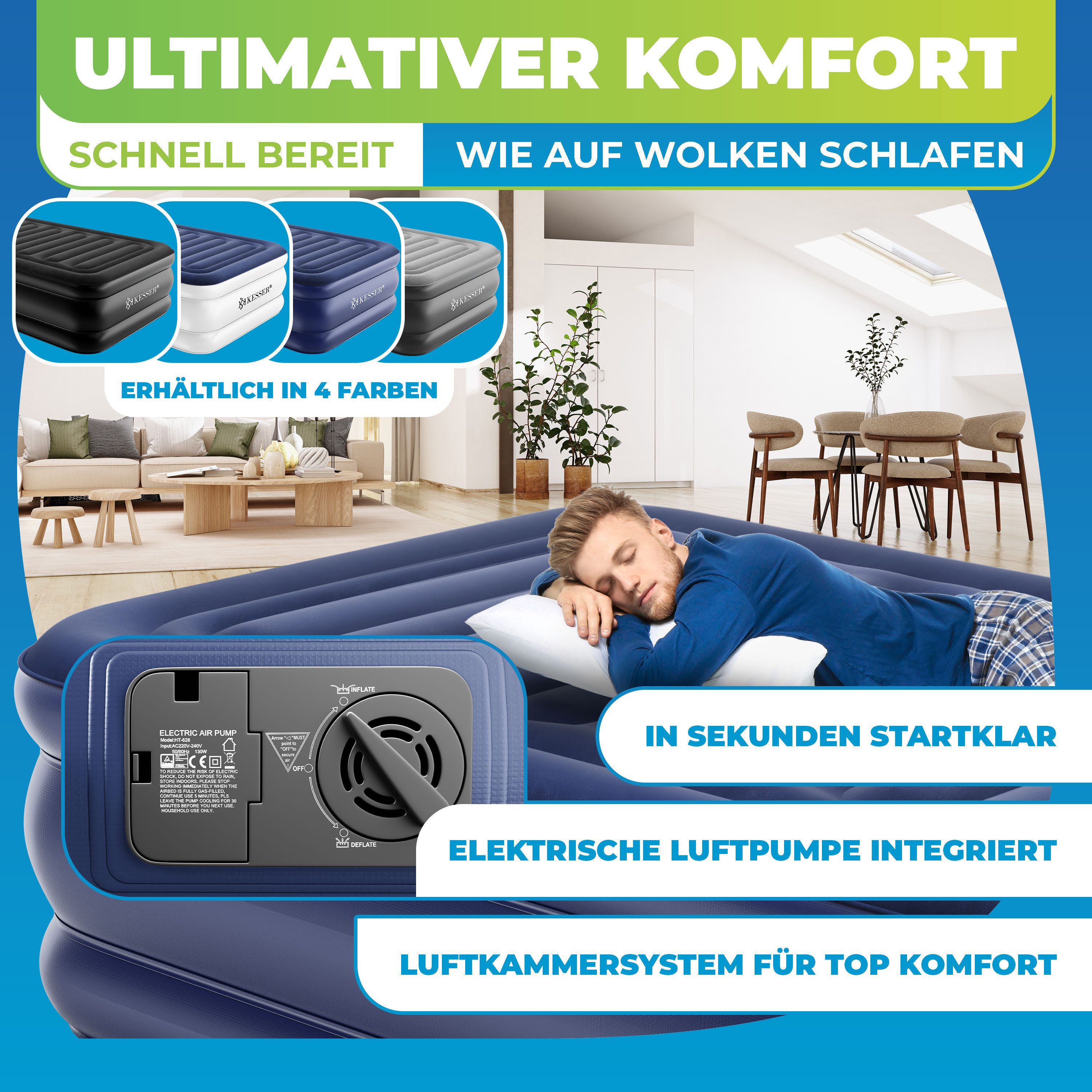 KESSER Luftbett, Aufblasbare Matratze Luftbett eingebauter elektrischer Pumpe
