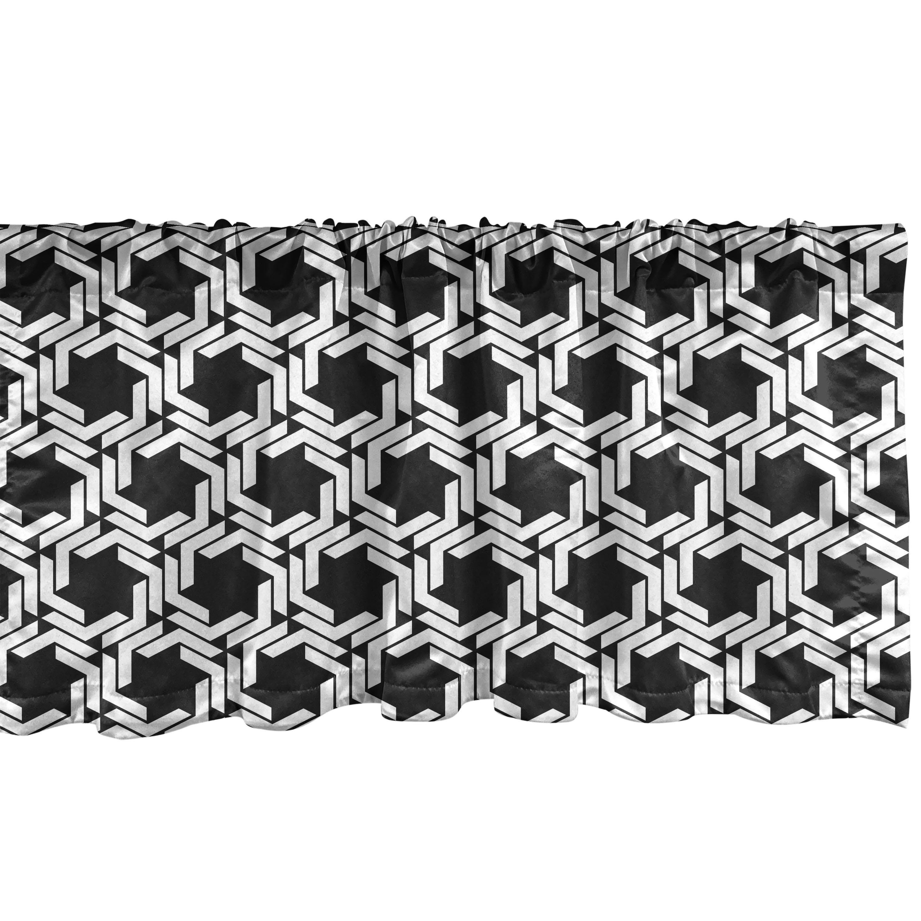 Scheibengardine Vorhang Volant für Küche Schlafzimmer Dekor mit Stangentasche, Abakuhaus, Microfaser, Schwarz und weiß Spiral Hexagons