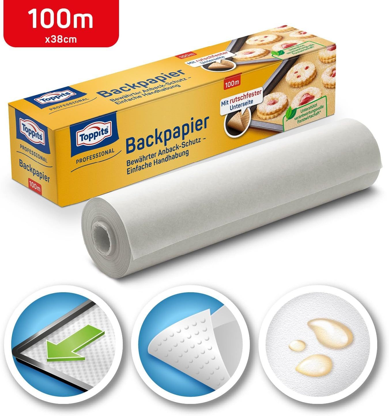 Toppits Backpapier Toppits Backpapier - 1 x 100 m Rolle, Antihaft, mit Abreiß-Säge, Rutschfest, FSC zertifiziert