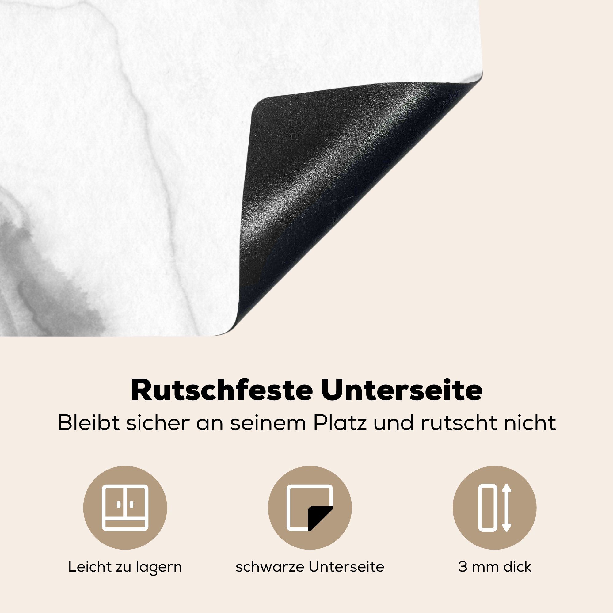 Weiß - 81x52 - - Ceranfeldabdeckung cm, Herdblende-/Abdeckplatte Abstrakt MuchoWow küche, Vinyl, Marmoroptik, Grau die Schutz - (1 für Marmor tlg), Induktionskochfeld