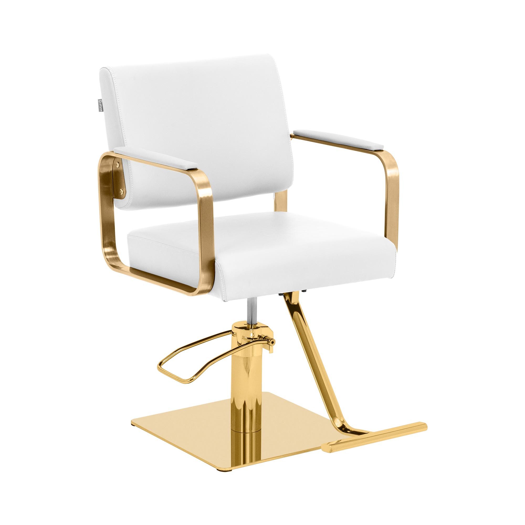 Physa Armlehnstuhl Friseurstuhl mit Fußstütze höhenverstellbar Barber-Stuhl 200 kg, Golden, Weiß