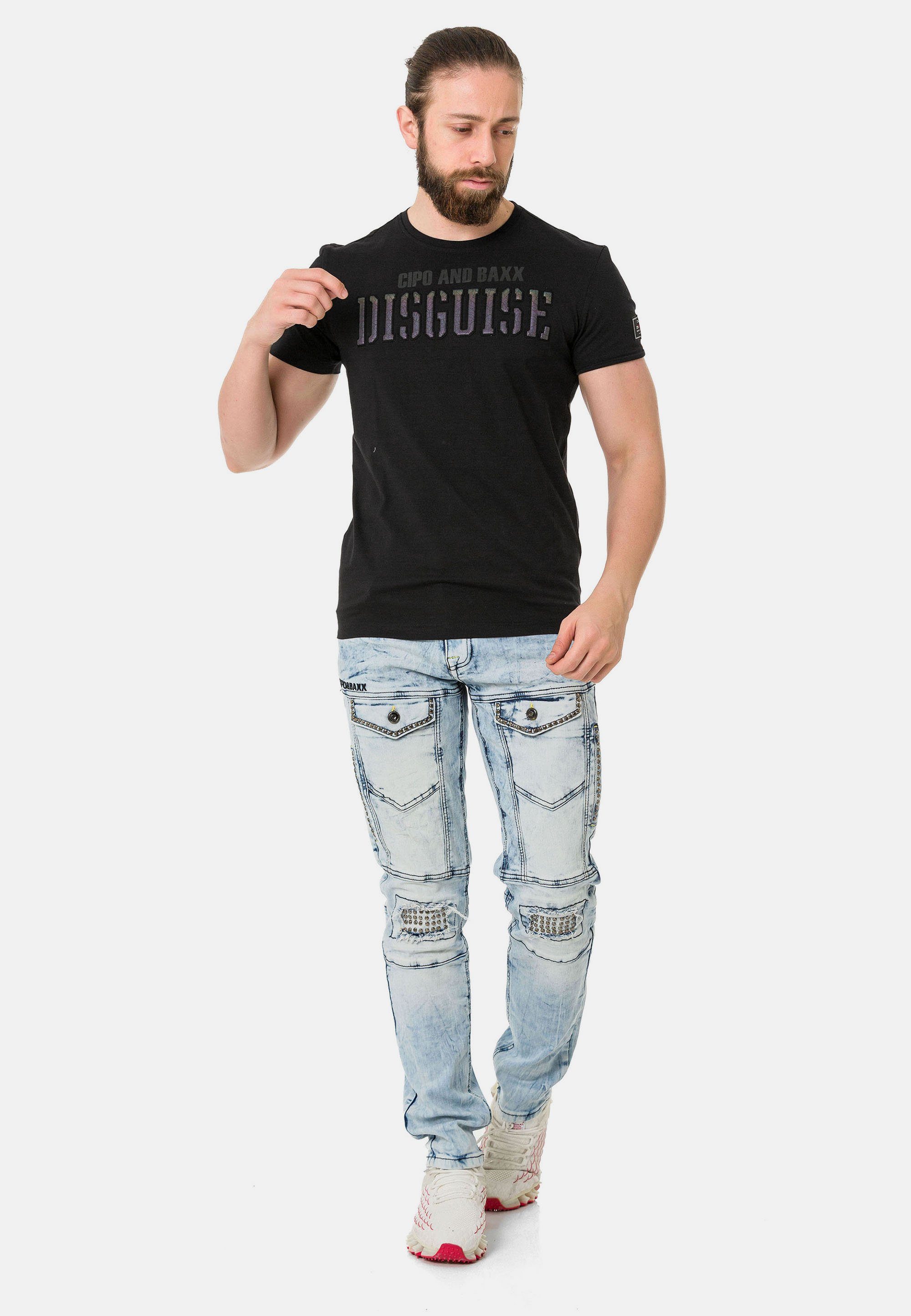 Print schwarz Cipo mit & T-Shirt Baxx coolem