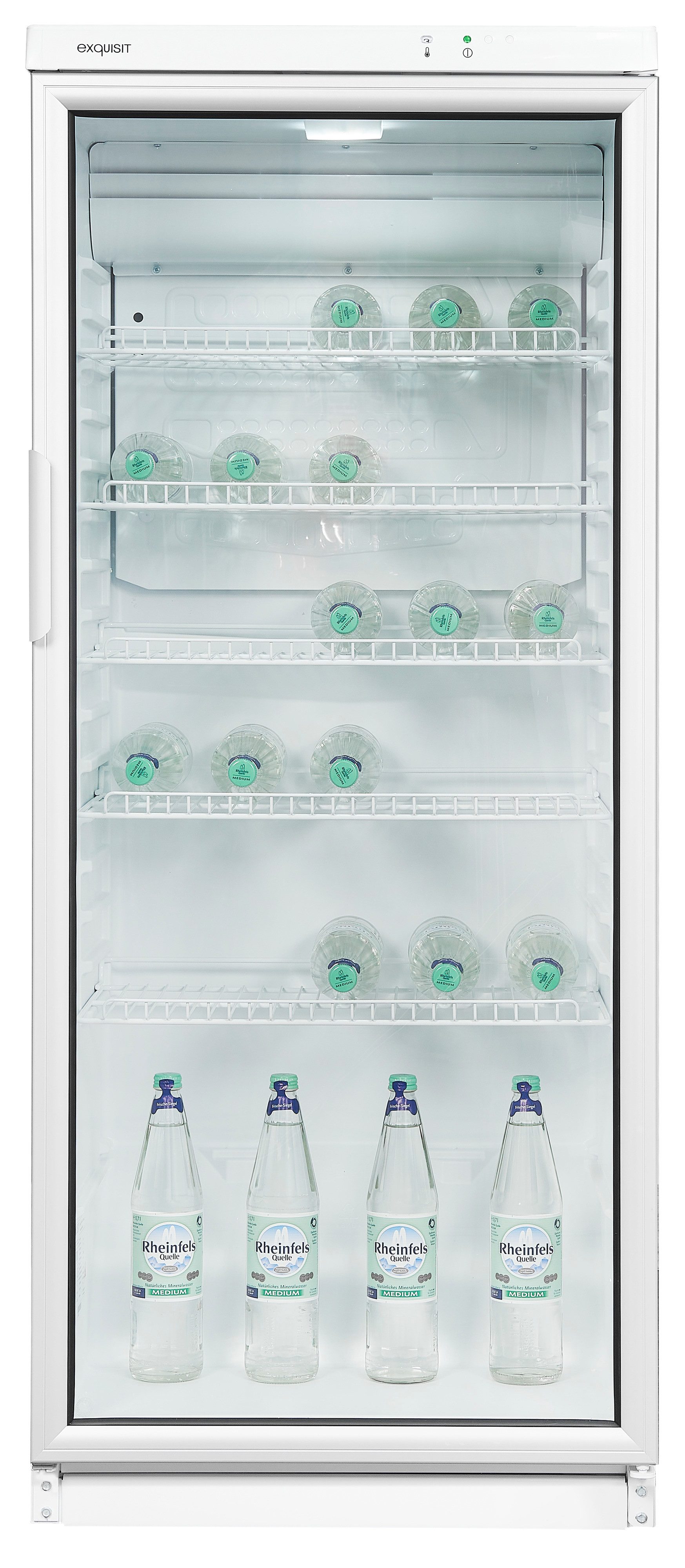 exquisit Getränkekühlschrank GKS290-GT-280E weiss, 145 cm hoch, 60 cm breit, Glänzendes Design: Getränke immer sichtbar dank Panorama-Glasfront