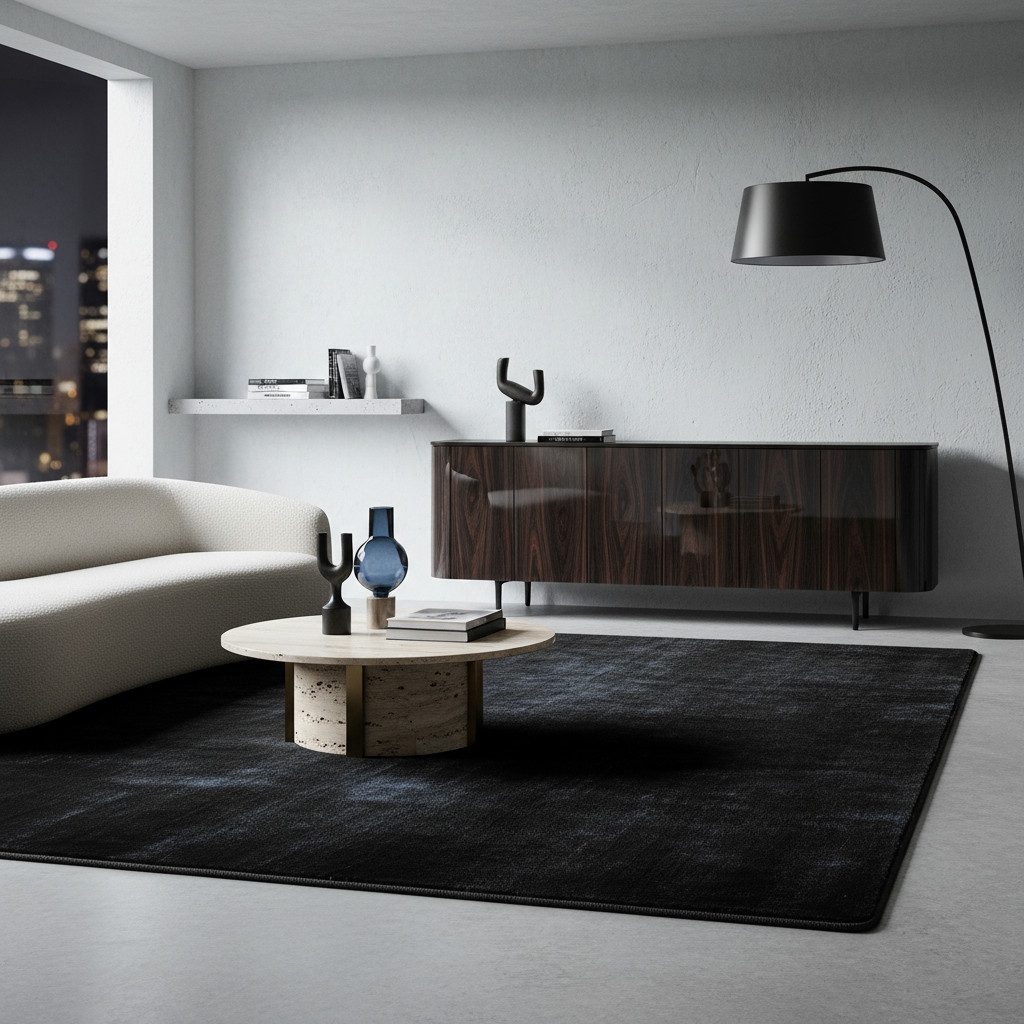 KADIMA DESIGN Teppich ISAR Wohnzimmer Waschbar Schlafzimmer Wohnzimmerteppich Esszimmer Uni, Rund, Höhe: 13 mm, Schwarz, 80x80 cm, Strapazierfähig Modern Esszim – Bild 3 von 5