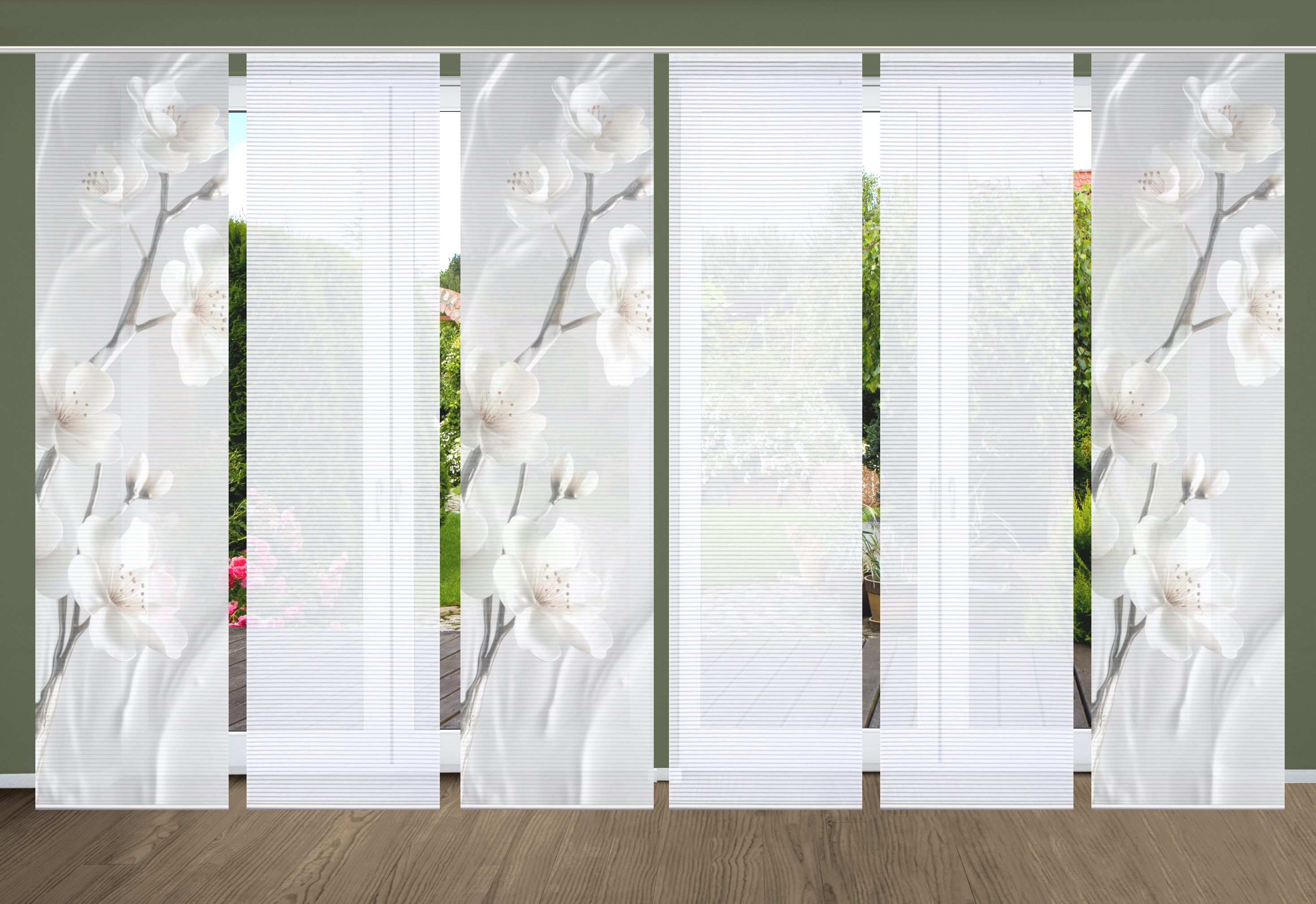HOME in green Schiebegardine LAIRA (6 St), Paneelwagen, halbtransparent, SET DIGITALDRUCK,BAMBUSOPTIK RECYCELT
