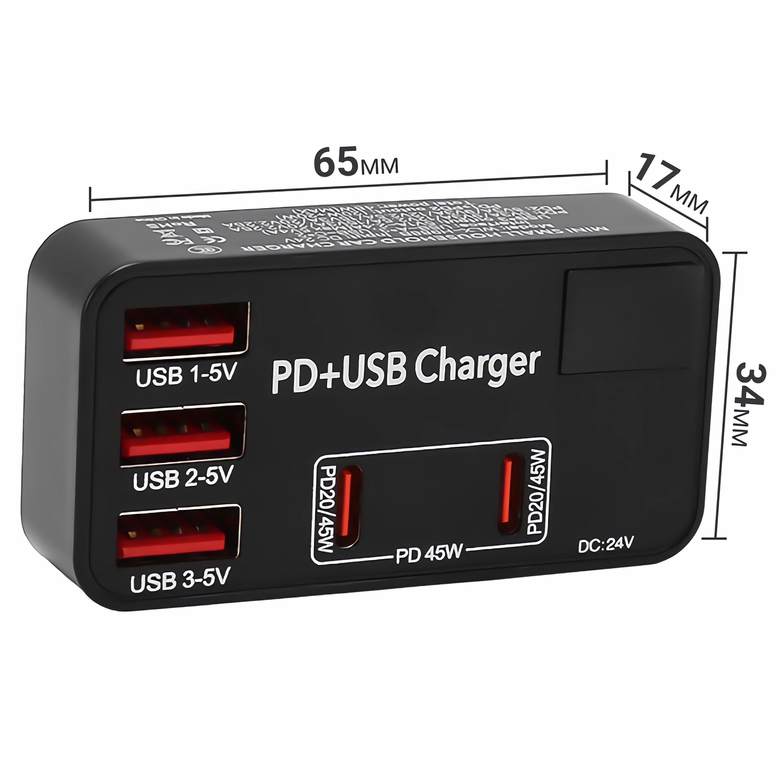 Bolwins J50C 60W PD Ladegerät Netzteil mit 3x USB 2x Typ-C PD für Handy Laptop Netzteil (60W Schnellladung, 5-in-1 Ladegerät, 3x USB-A + 2x USB-C)
