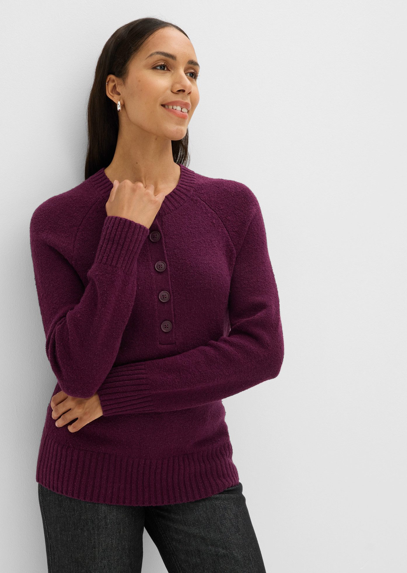 bonprix Strickpullover mit Knöpfen, lässig geschnitten, im Casual-Stil