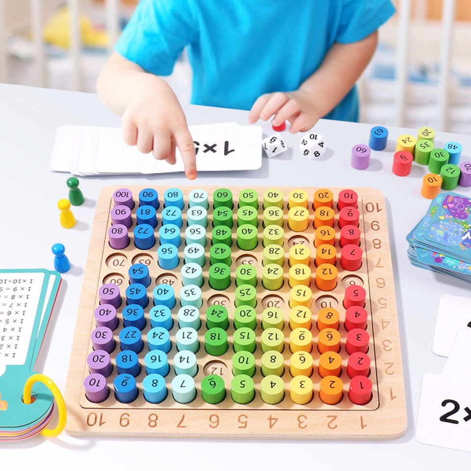 White Fox Studio Lernspielzeug 1x1 Lernen Spiel Multiplikationsbrett Montessori Multiplikation Board (1x1 Mathe, Lernspiel), frühkindliche Bildung