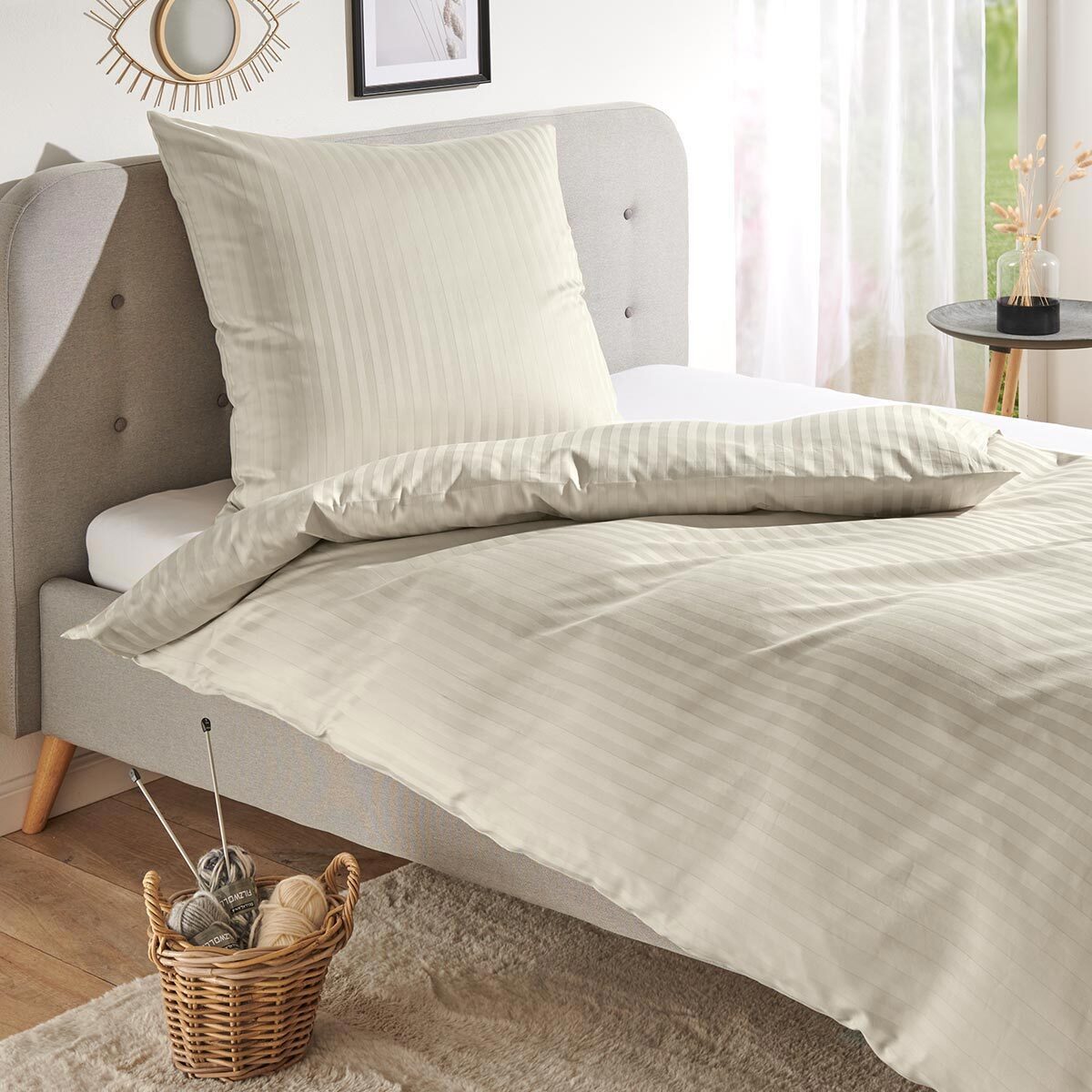 TRAUMSCHLAF Bettwäsche Stripe, Mako Satin, 2 teilig, hochwertige Satin Bettwäsche