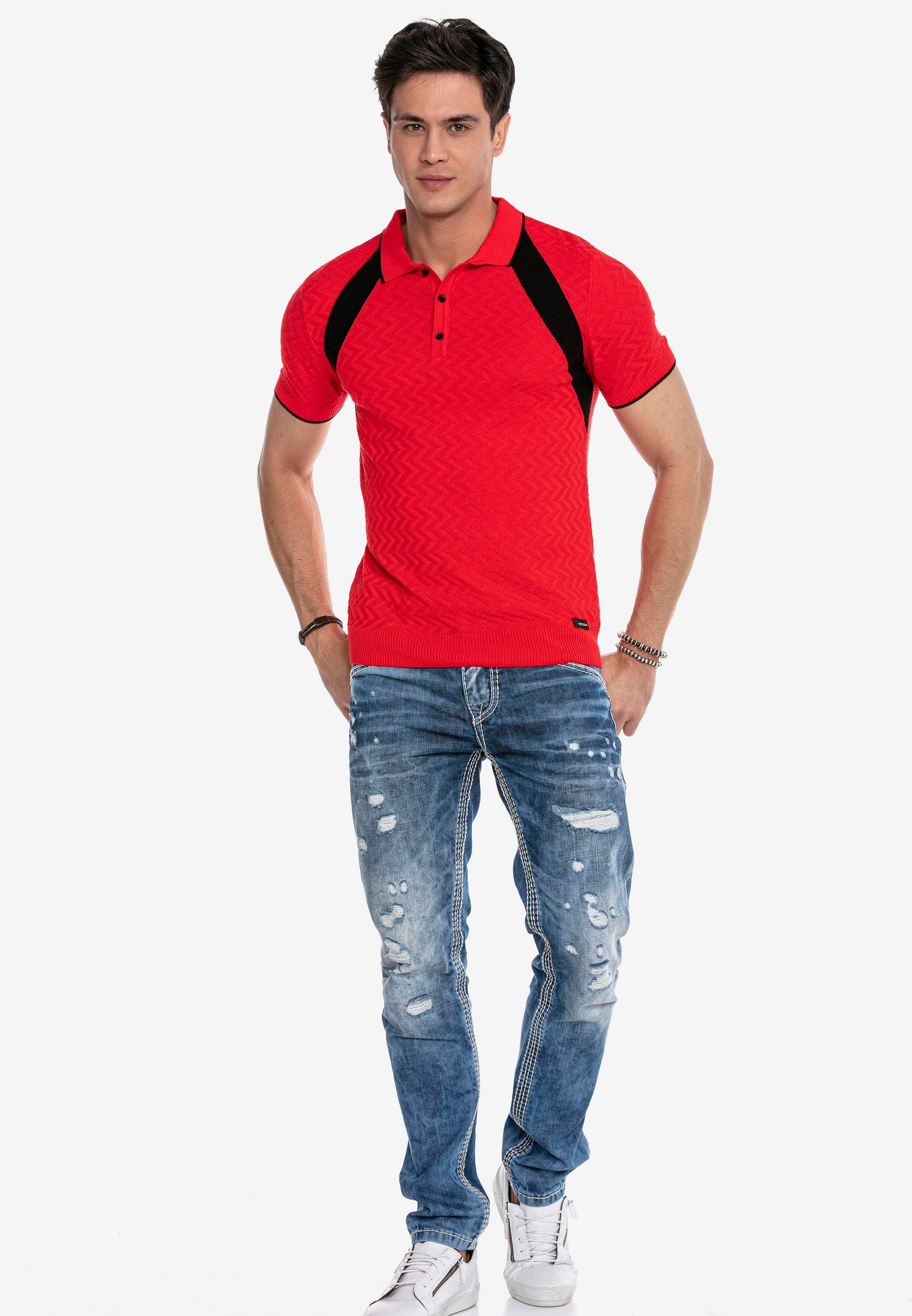 Cipo & Baxx Poloshirt mit Muster rot-schwarz dezentem