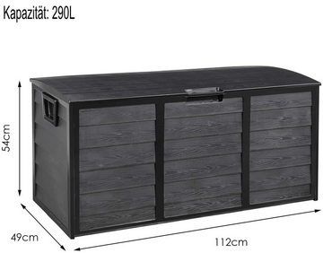 Fixkit Auflagenbox »290L« (kann 60 kg laden,zum Organisieren und Aufbewahren von Gartengeräten Gartenmöbeln, schwarz), Kissenbox, Gartenbox mit Griffen und Rädern, Aufbewahrungsbox