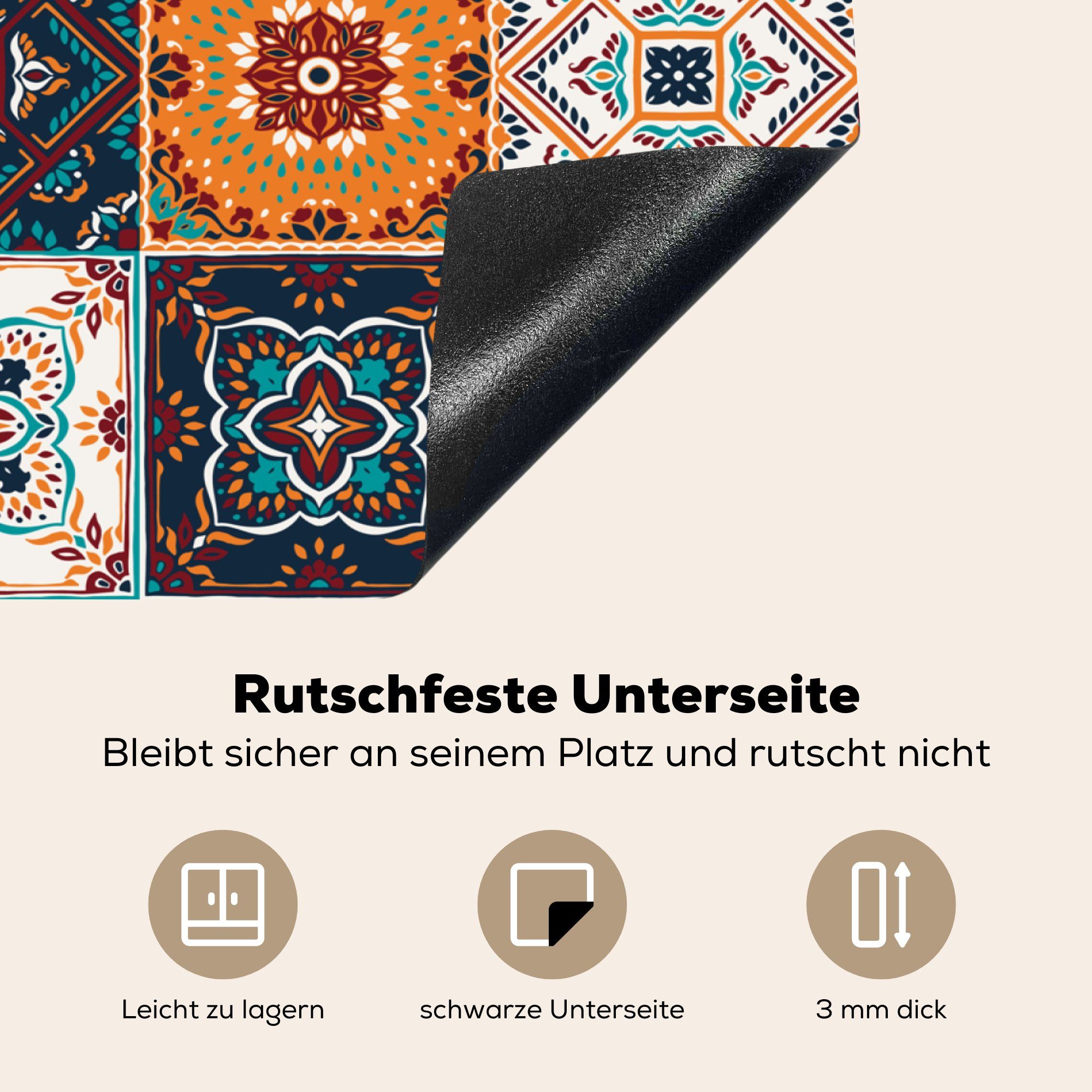 MuchoWow tlg), Induktionskochfeld (1 küche, Blatt 71x52 Design cm, die - Braun, - für Orange Vinyl, Herdblende-/Abdeckplatte Schutz Retro Ceranfeldabdeckung - -