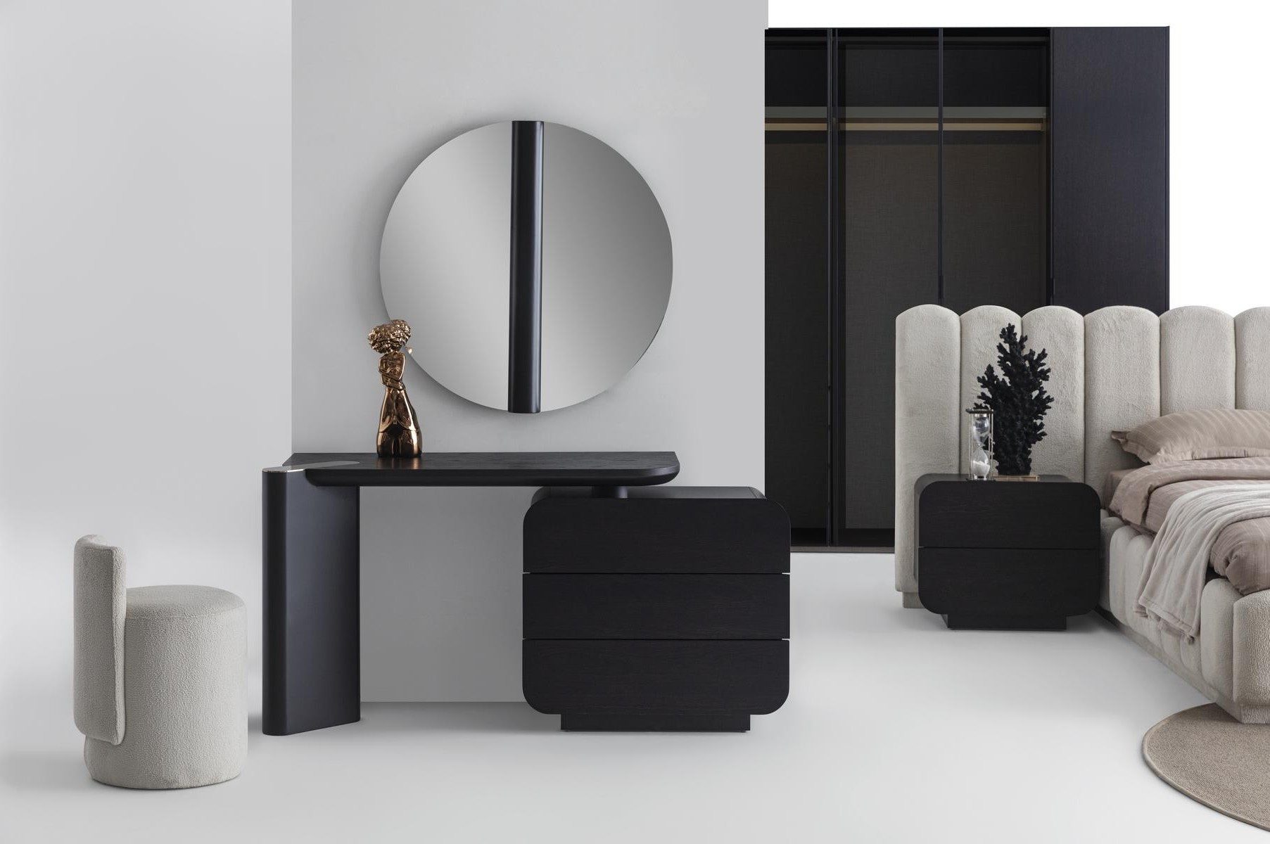 Xlmoebel Wandspiegel Schwarzer runder Wandspiegel im modernen Design aus Glas und, Made in Europa