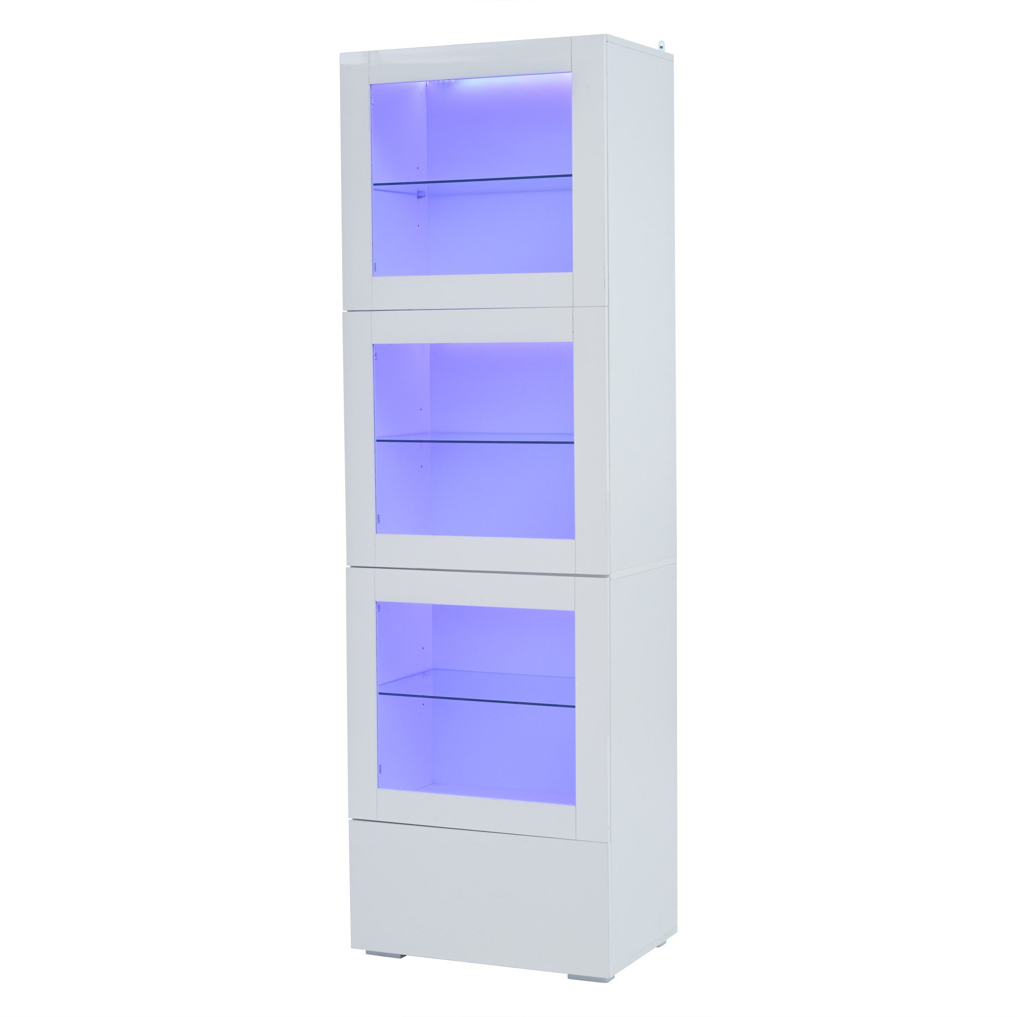 Merax Vitrine schmal Standvitrine mit LED-Beleuchtung inkl. App (60x40x173cm, 1-St., Wohnzimmerschrank Hochschrank Standregal Schrank) Vitrine mit Schublade, 3 Acryl-Türen & 3 höhenverstellbare Glasböden