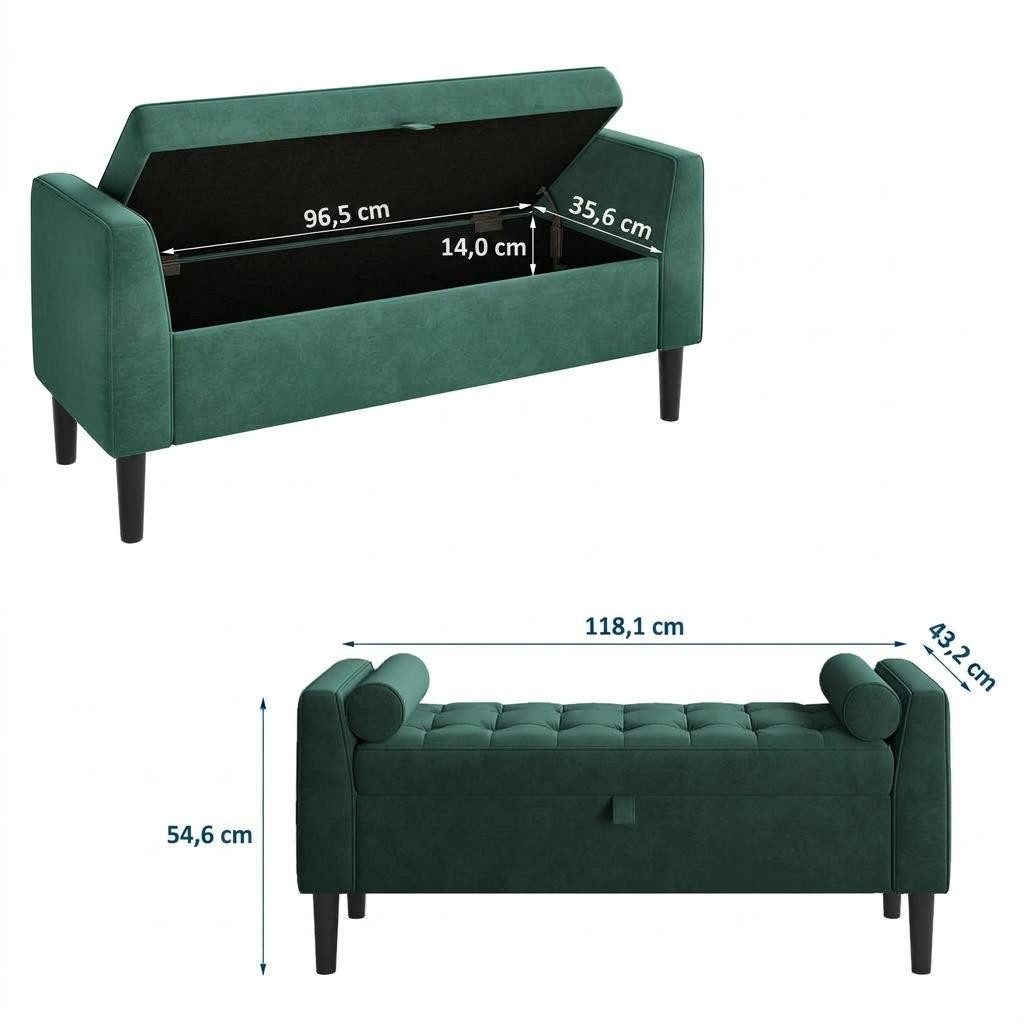 GarveeMore Polsterbank Polsterbank mit Stauraum Flurbank Sitzbank,Samt 118x43x64cm – Bild 3 von 5