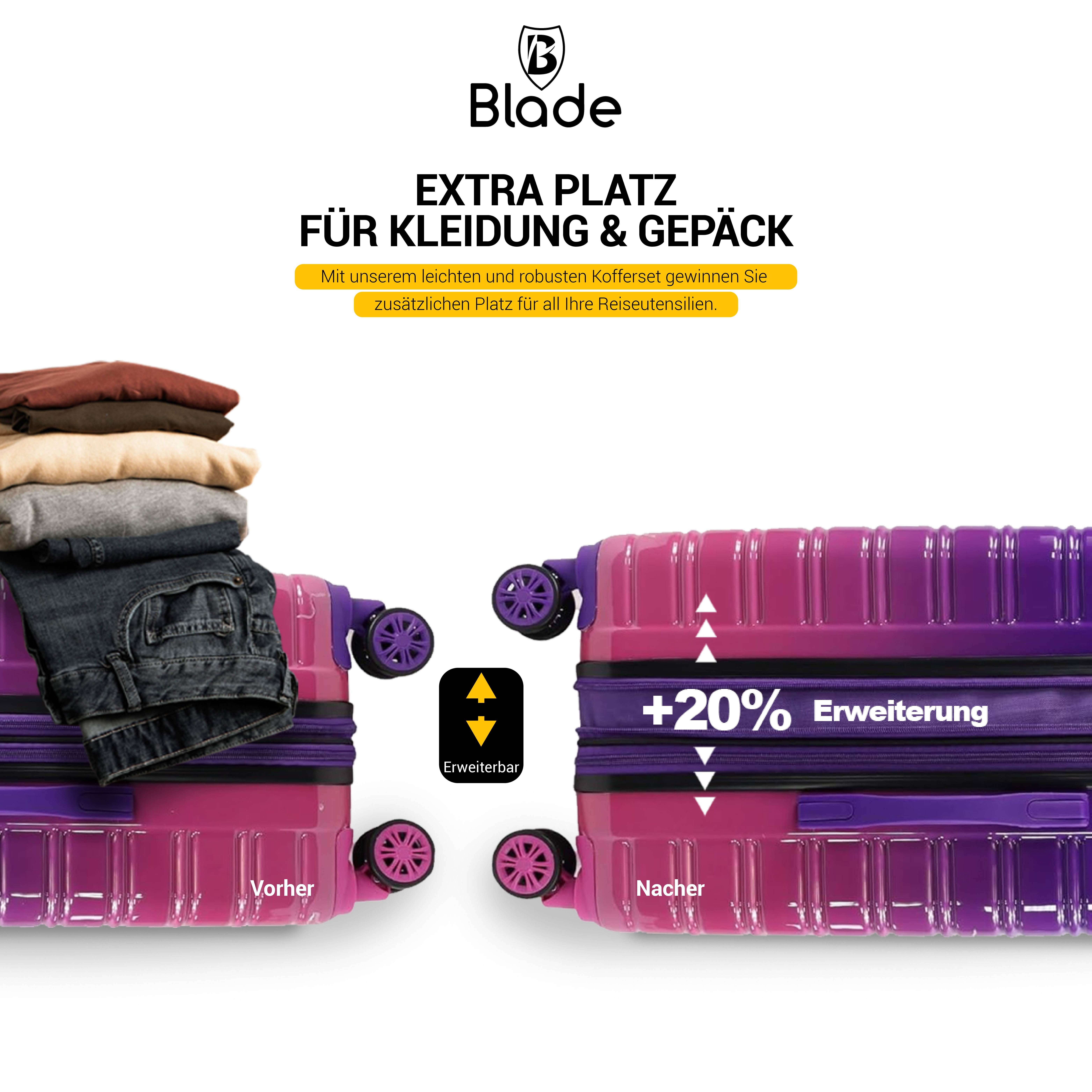 Blade Hartschalen-Trolley Kofferset Erweiterbares Handgepäck Rollkoffer TSA-Schloss ABS+PC SALE