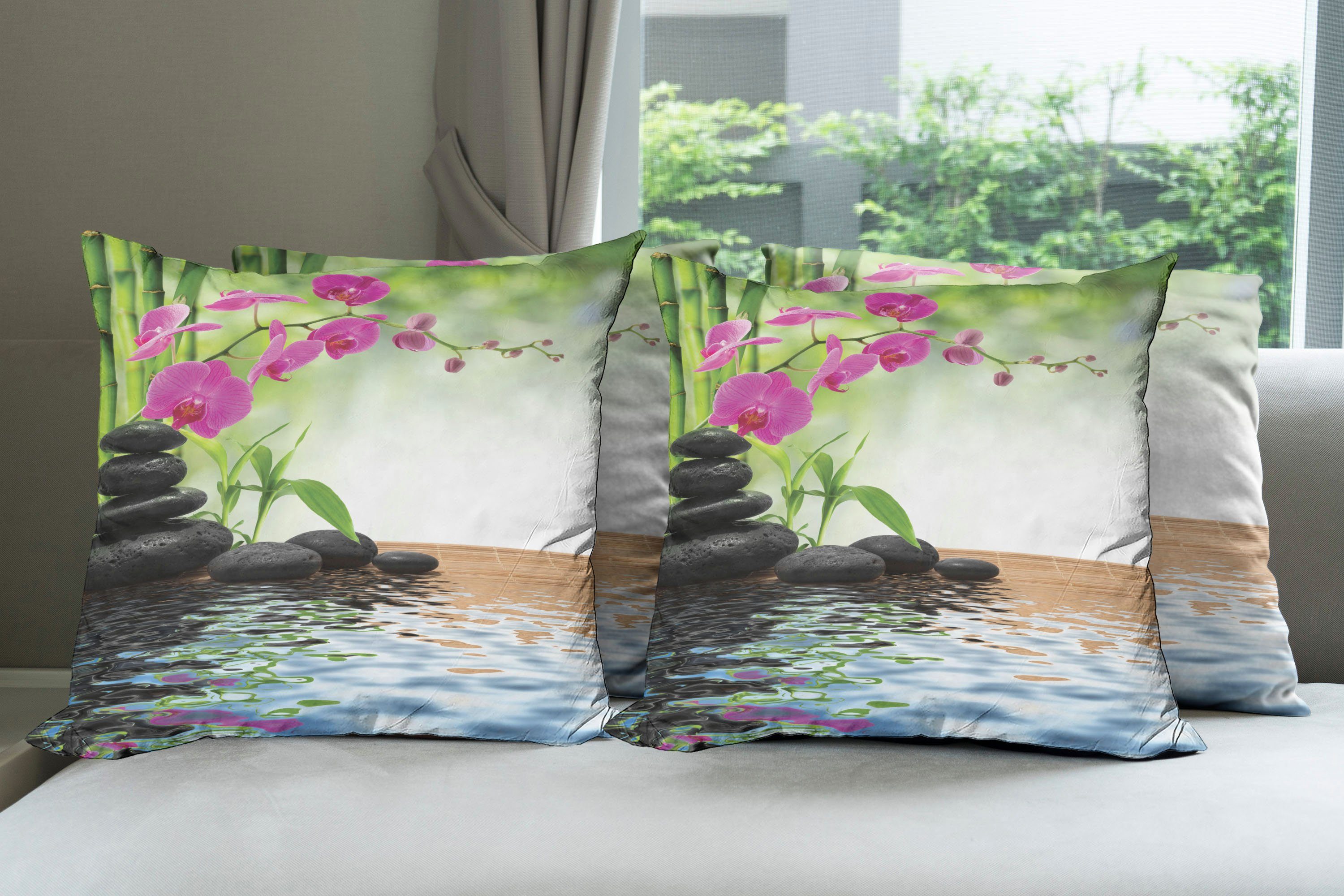 Kissenbezüge Modern Accent Doppelseitiger Digitaldruck, Bambus-Baum Orchid (4 Spa Abakuhaus Steine Stück)