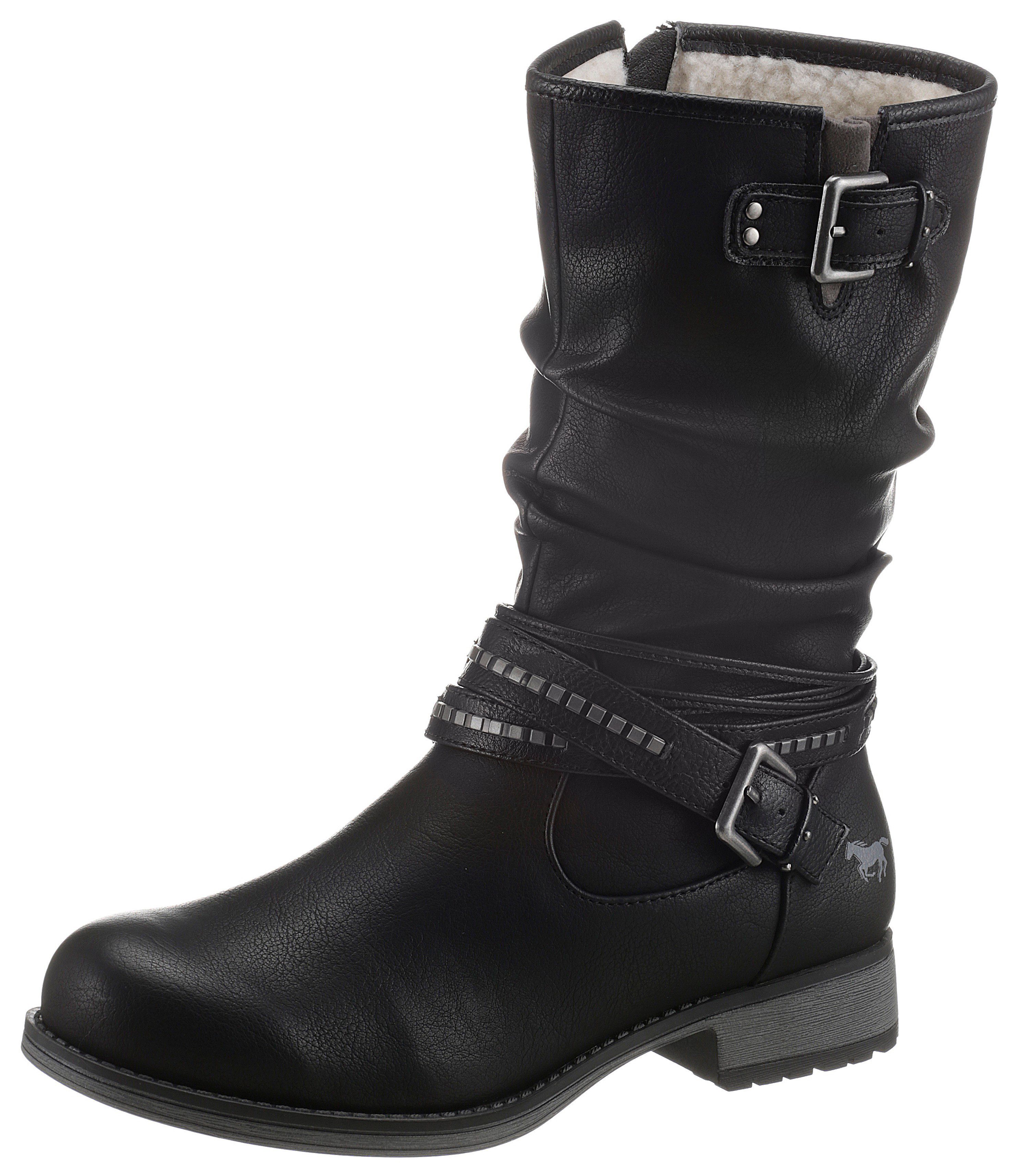 Mustang Shoes Winterstiefel mit Zierschnallen am slouchy Schaft schwarz