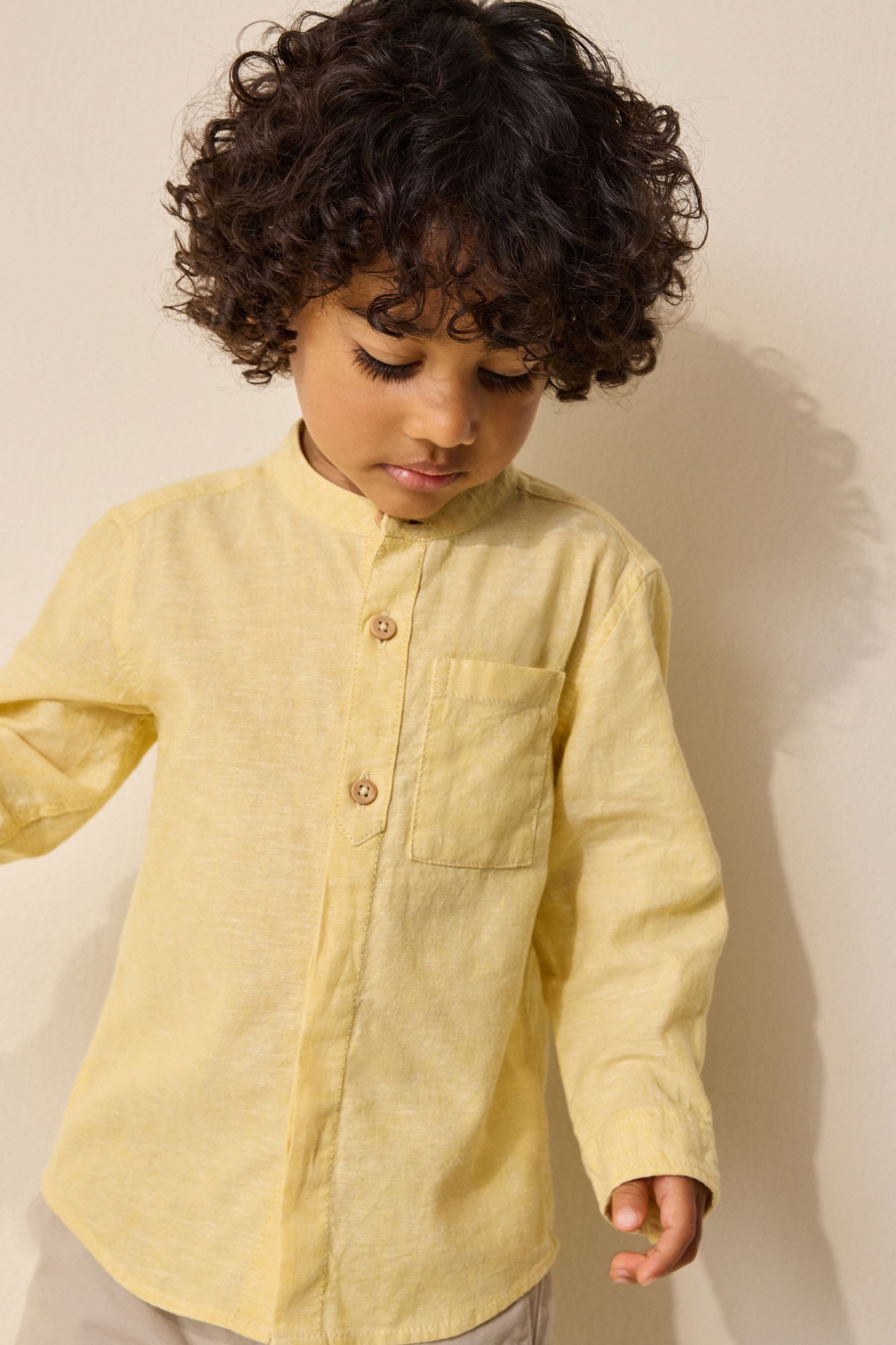 Next Jeanshemd Hemd aus Leinenmischgewebe mit Grandadkragen (1-tlg)