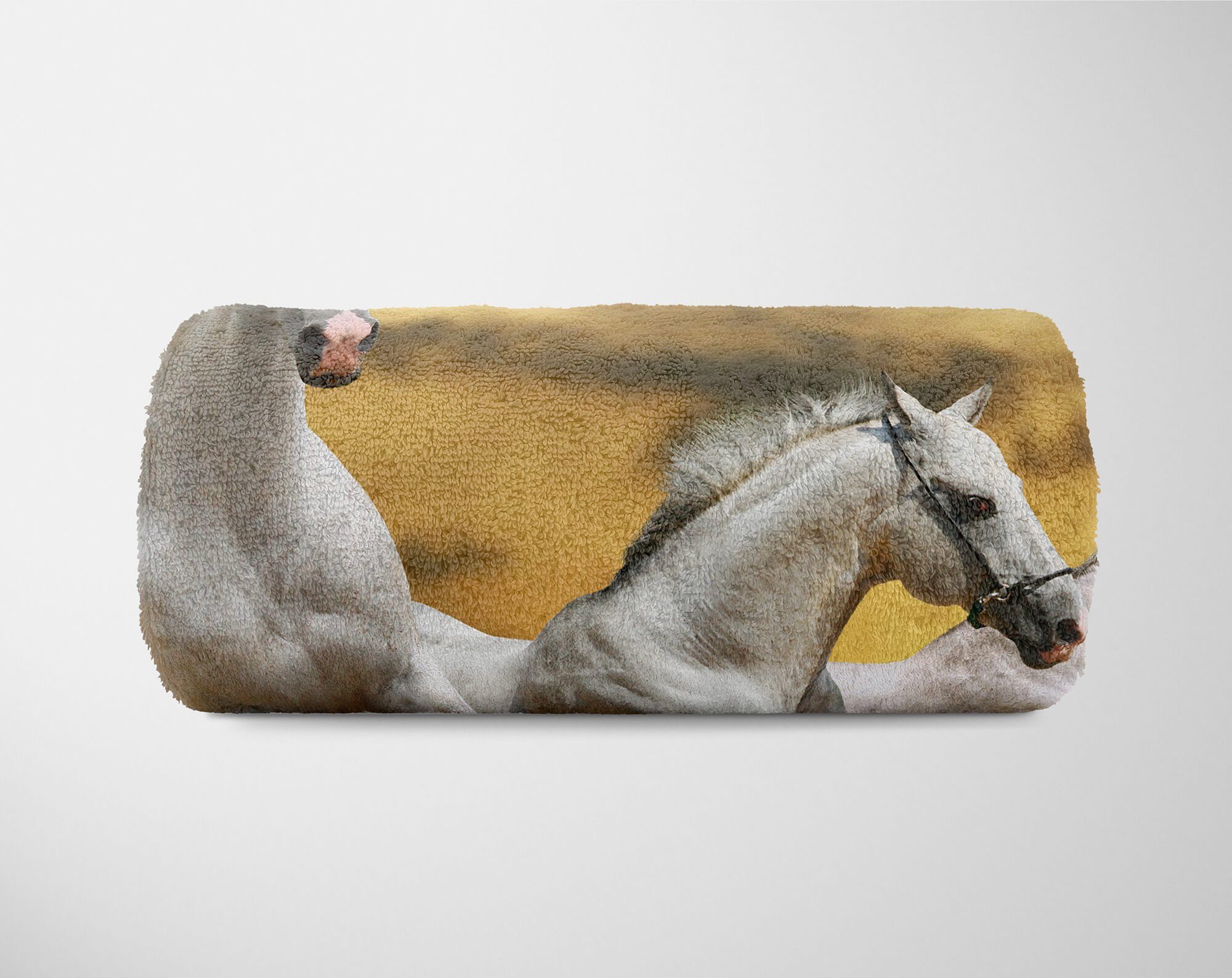 Kuscheldecke Handtuch Tiermotiv Galopp, mit Strandhandtuch (1-St), Saunatuch Handtücher Handtuch Pferde Art im Sinus Baumwolle-Polyester-Mix