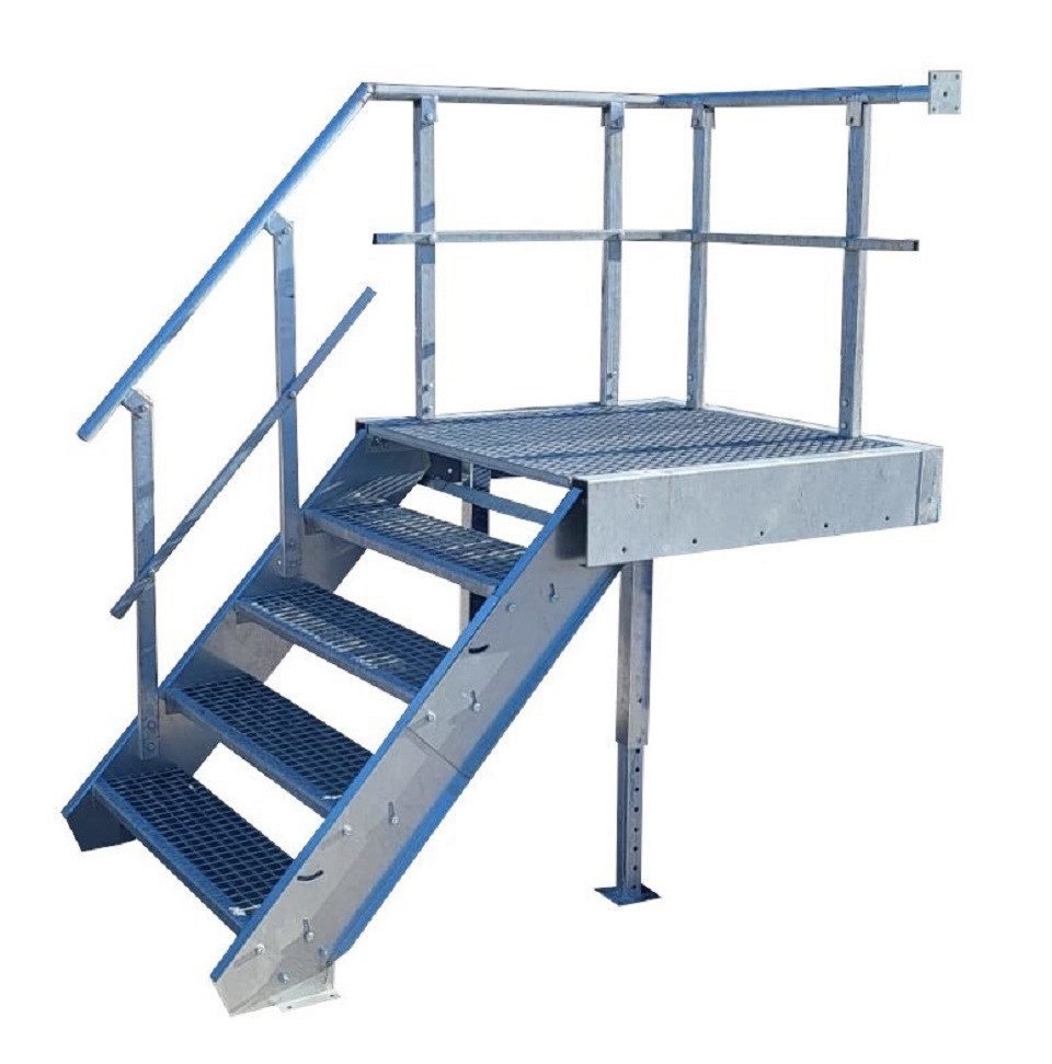 SRM Design Außentreppe 4 Stufen + Podesttreppe Geländer links breite 100cm höhe 70-105cm