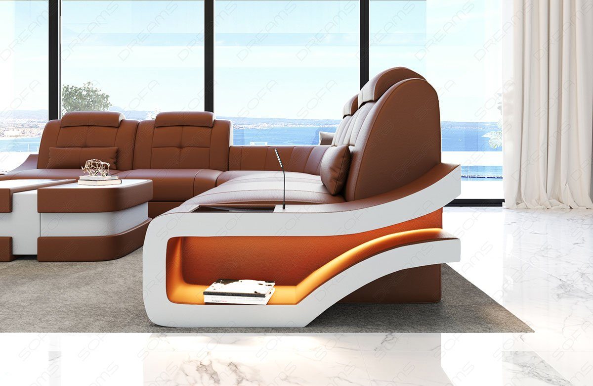 Leder L-Form Dreams L LED-Beleuchtung Ledercouch Couch, mit lang Form Ecksofa Sofa Sofa Ledersofa Elena