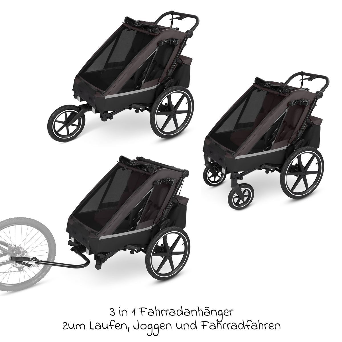 ABC Design Fahrradkinderanhänger Tour 2 - Falcon, 3in1 Fahrrad Anhänger, Kinderwagen & Jogger für 2 Kinder bis 49 kg