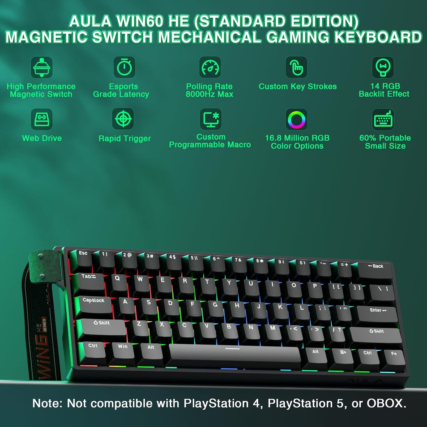 nsihing AULA WIN60 HE Mechanische Tastatur, Rapid Trigger, Hot Swap, RGB Gaming-Tastatur – Bild 2 von 5