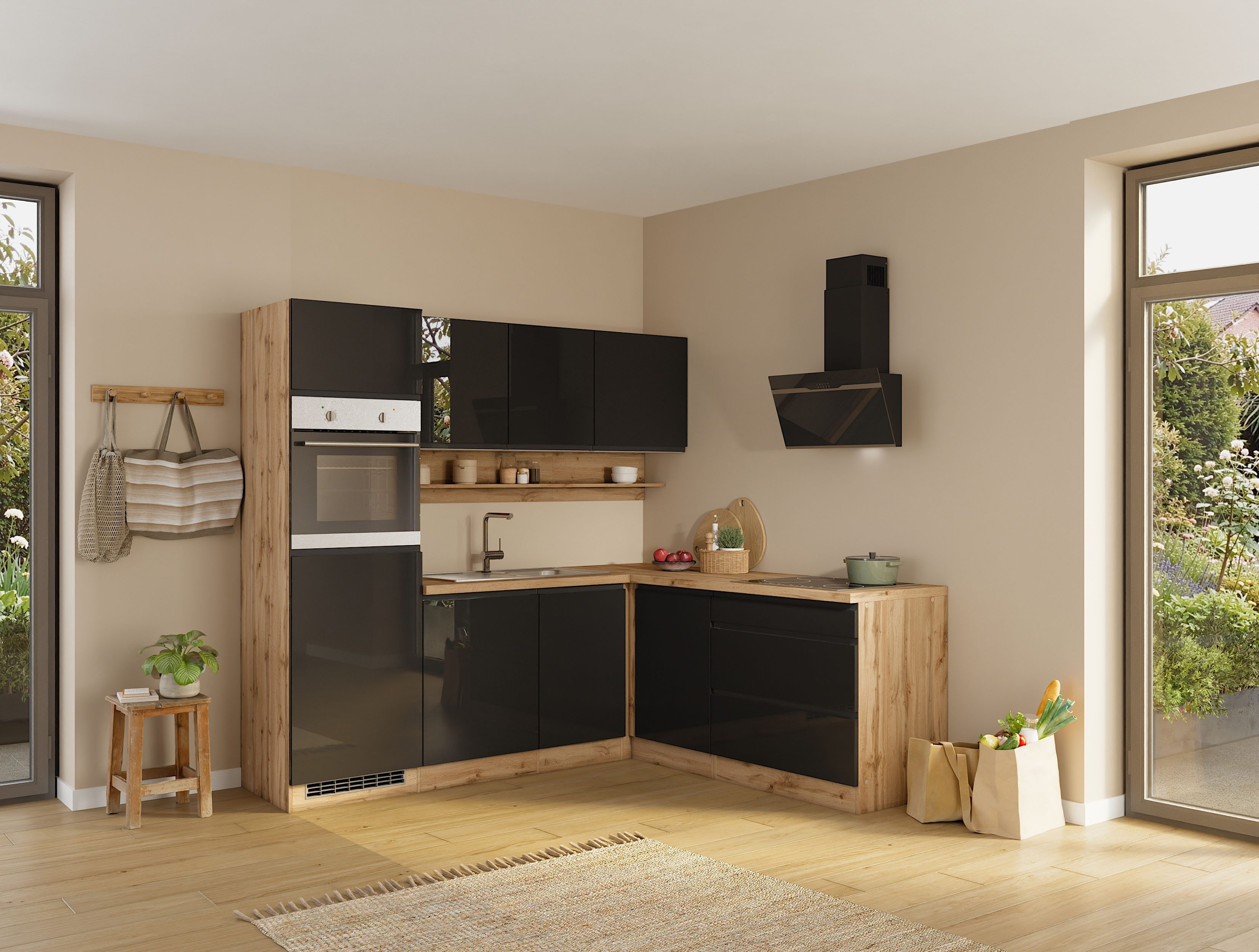 KOCHSTATION Winkelküche KS-Virginia,neu in verbesserter Ausführung, Stellbreite 230/190 cm, Soft-Close,wahlweise mit Induktion