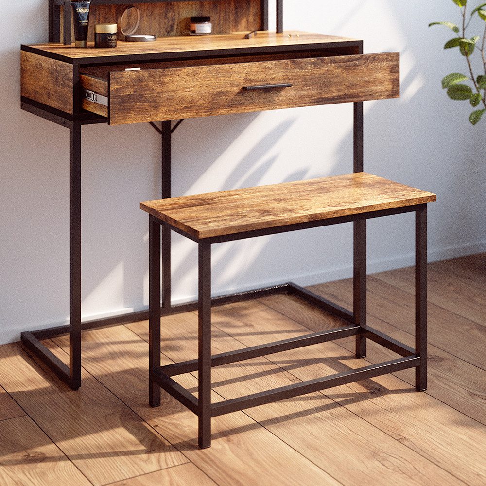 Vicco Sitzbank Fyrk, Eiche rustikal/Schwarz, 60 cm für Schminktisch