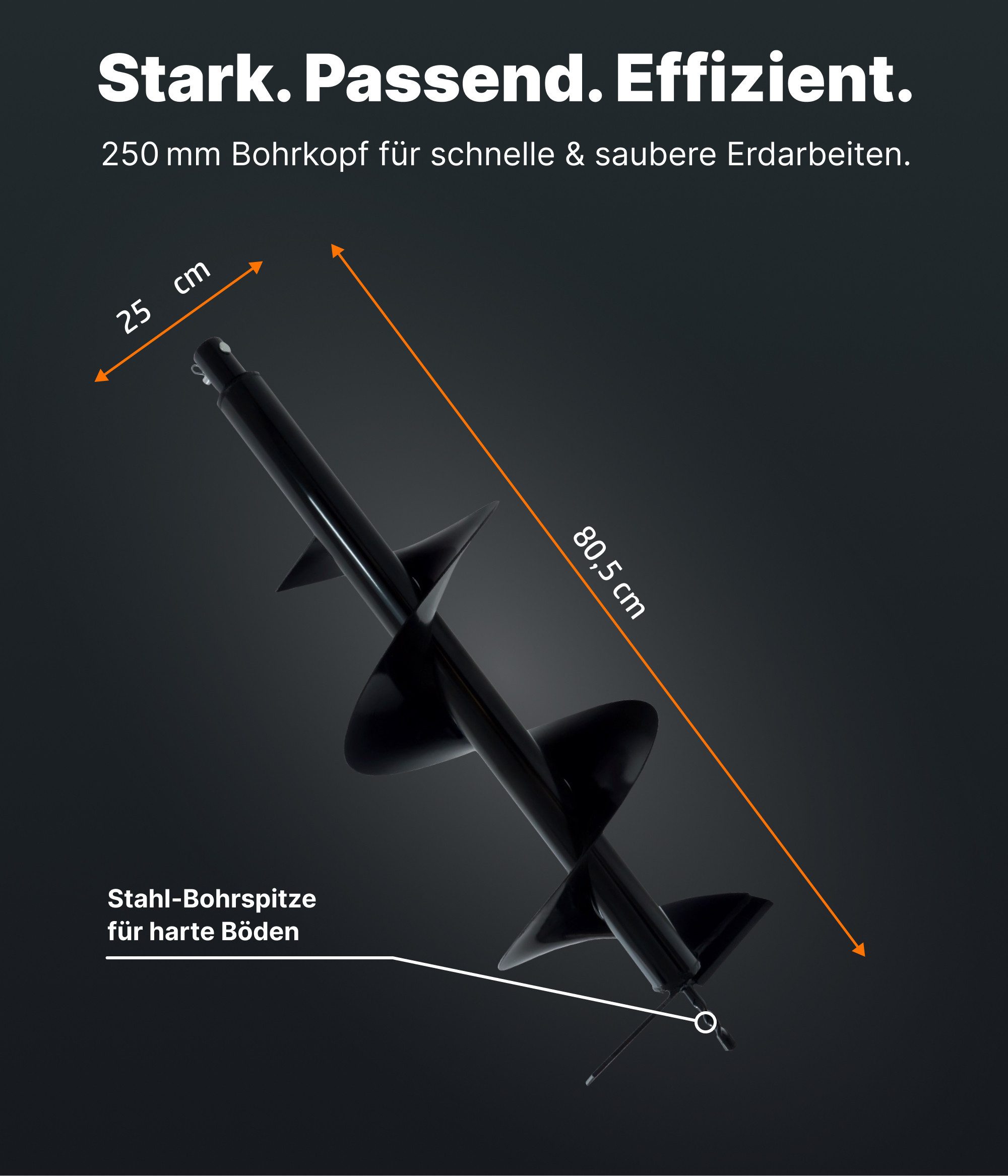 NEMAXX Erdbohrer Bodenbohrer Pflanzbohrer B250 Bohrkopf Ø250 805mm Stahl Bolzen+Splint, (Für Pfostenlöcher, Pflanzlöcher & Erdarbeiten – Garten & Forst – Profi), Querbolzenaufnahme, EB52 passend – nicht für Bohrmaschinen