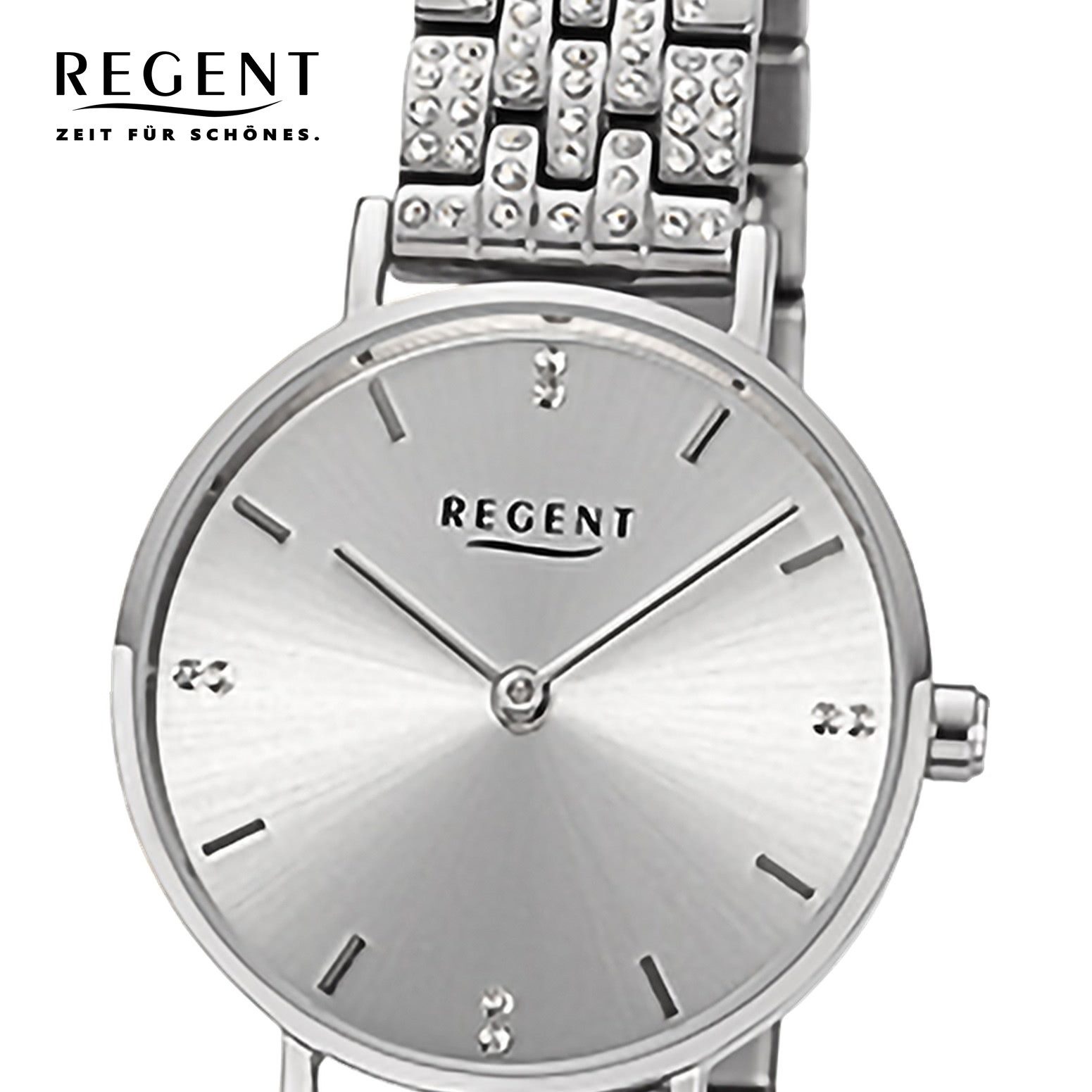 Regent Quarzuhr Regent Damenuhr Edelstahl-Armbanduhr, (Analoguhr), Damenuhr rund, klein (ca. 28mm) Metallarmband, Casual-Style