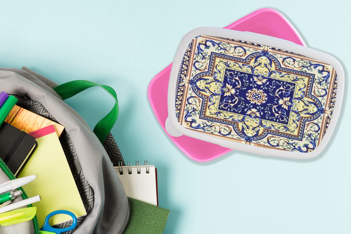 Kinder, rosa (2-tlg), Kunststoff Snackbox, - - Brotbox - Mädchen, für Muster Perserteppich Brotdose Teppich Lunchbox Erwachsene, Blau, Kunststoff, MuchoWow