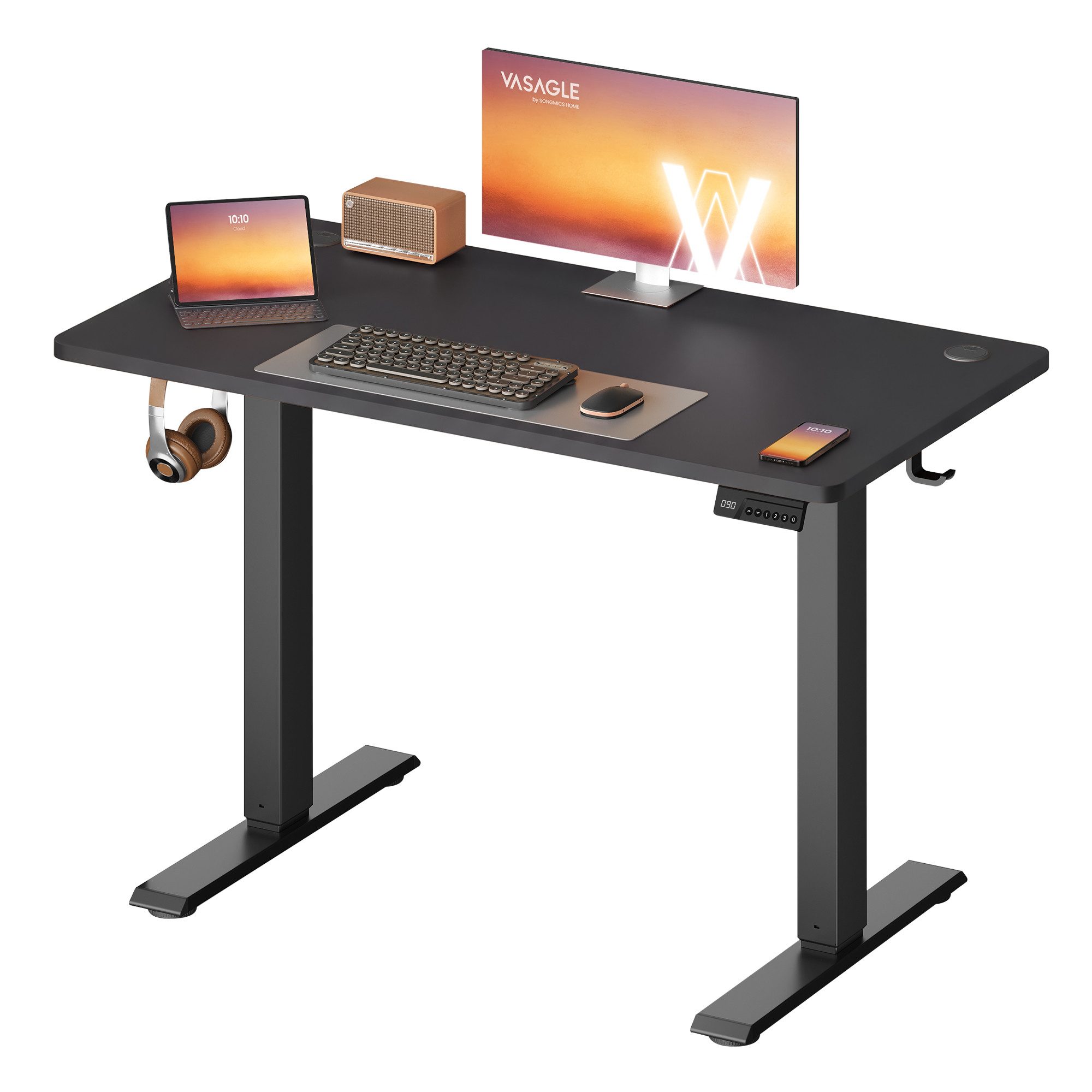 VASAGLE Schreibtisch Höhenverstellbarer, Erinnerung bei langem Sitzen, Stehtisch, Computertisch, Memory-Funktion mit 4 Höhen
