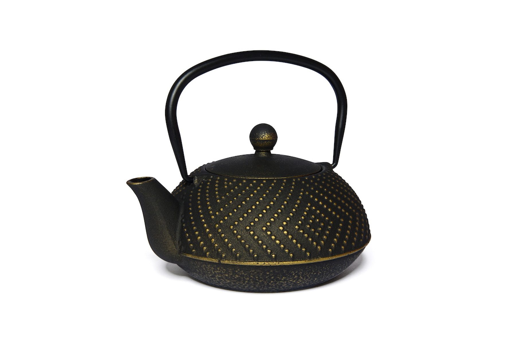 MAOCI teaware for your life Teekanne Arare modern schwarz gold Gusseisen 0,9 L mit Edelstahl-Teesieb, Gusseisen