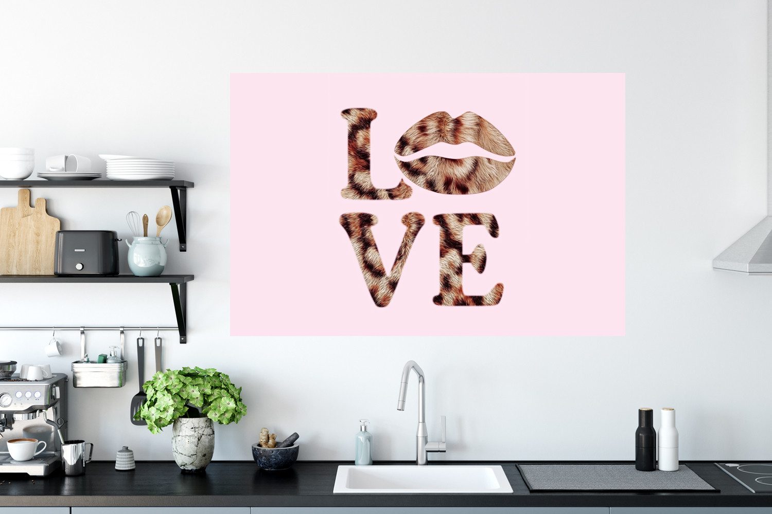 MuchoWow Wandsticker Text - Liebe - Panthermantel - Hellrosa (1 St), Wanddeko, Aufkleber, Wandtattoo, 120x80 cm