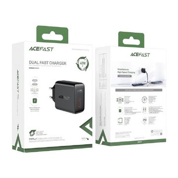 Acefast Dual Ladegerät 2x USB Typ C 40W, PPS, PD, QC 3.0, AFC, FCP schwarz Smartphone-Ladegerät