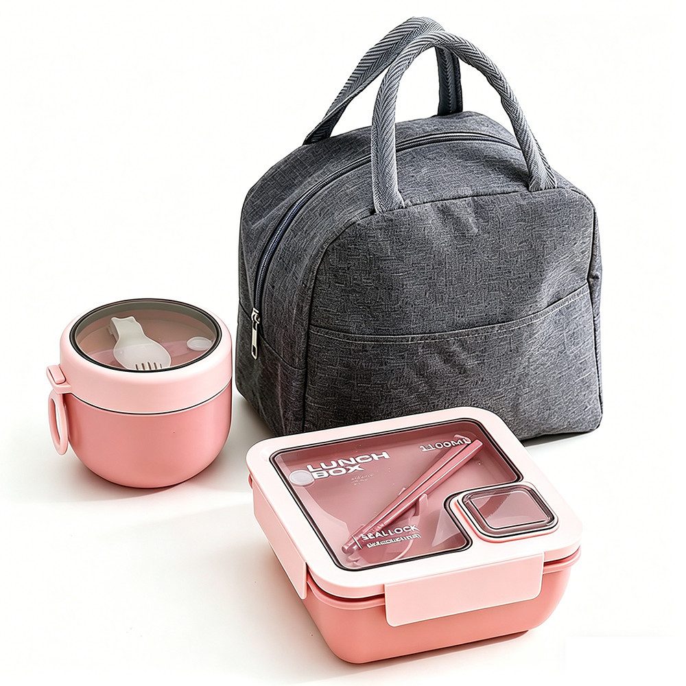 Agger Lunchbox Lunchbox mit Fächern Bento Box Auslaufsicher,mit Tasche und Besteck, (3-tlg., 3er-set), 1100 ml Bento-Lunchbox mit Tasche und Besteck, Mahlzeitenbox