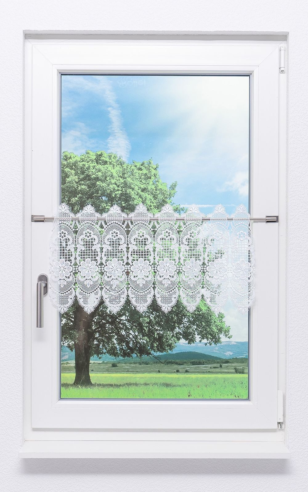 Plauener Spitze® Scheibengardine Spitzenblume, (1 St), transparent, HxB 34x40.5cm
