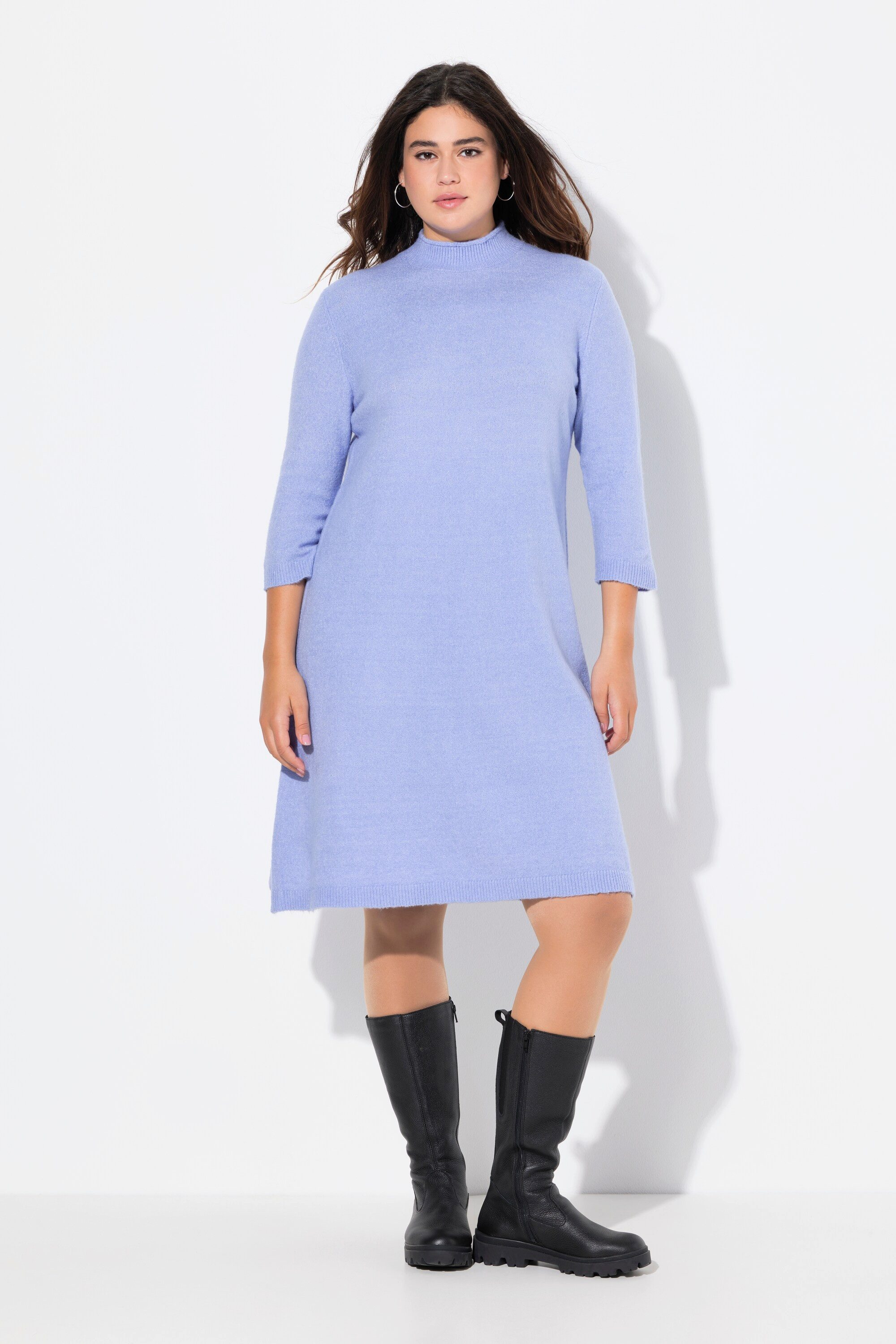 Ulla Popken Midikleid Strickkleid A-Linie Stehkragen 3/4-Arm