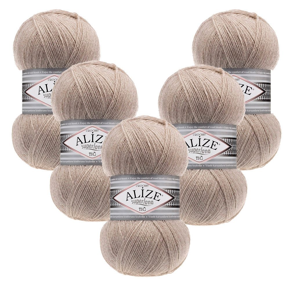 Alize 5 x ALIZE Superlana Tig Häkelwolle, 570 m, Handstrickgarn, Fein,Häkeln,Stricken
