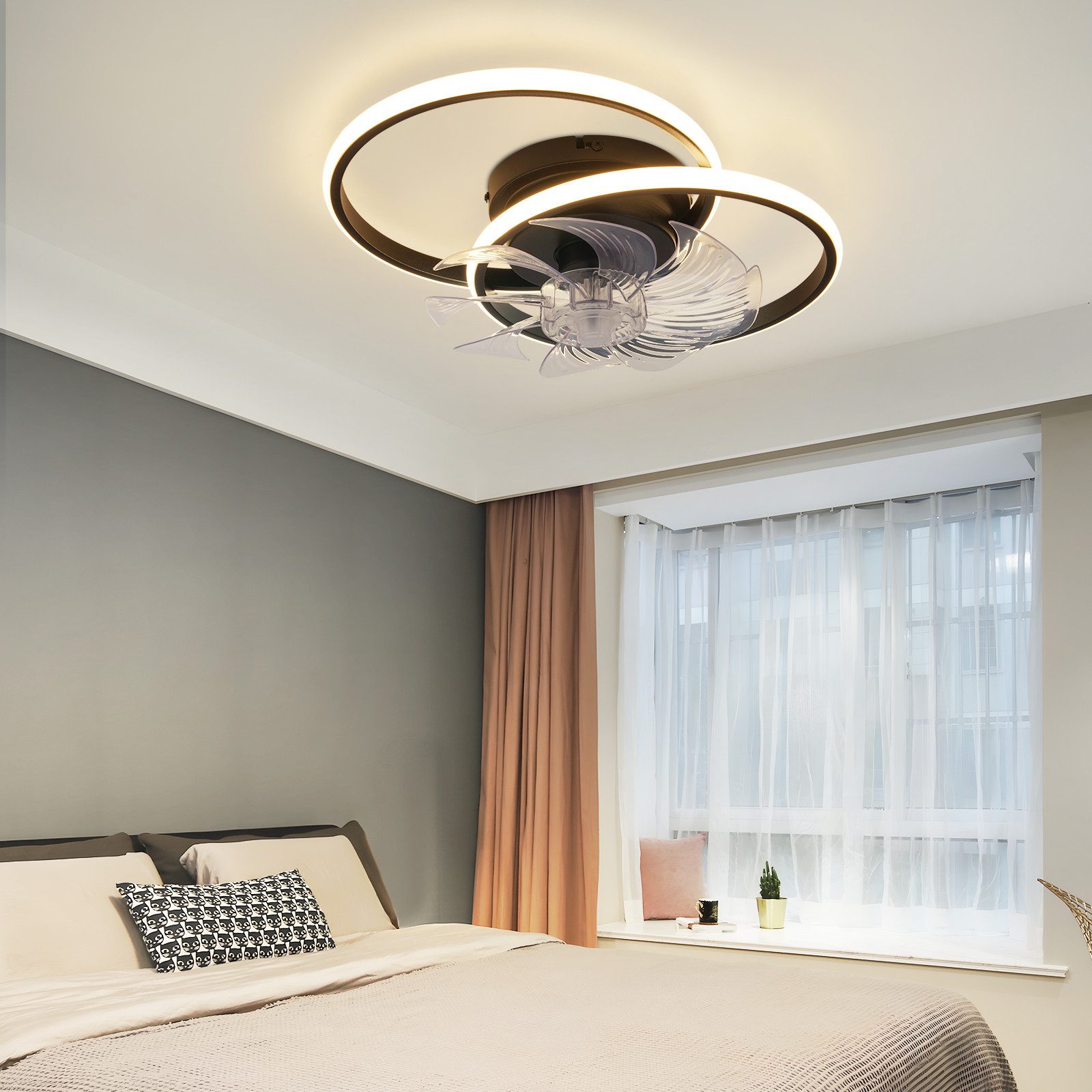 ZMH Deckenventilator Mit Beleuchtung Leise Modern 36W 6-Gang Deckenleuchte Schlafzimmer, Mit Fernbedienung 3 Farbtemperatur Ventilator Lampe Büro