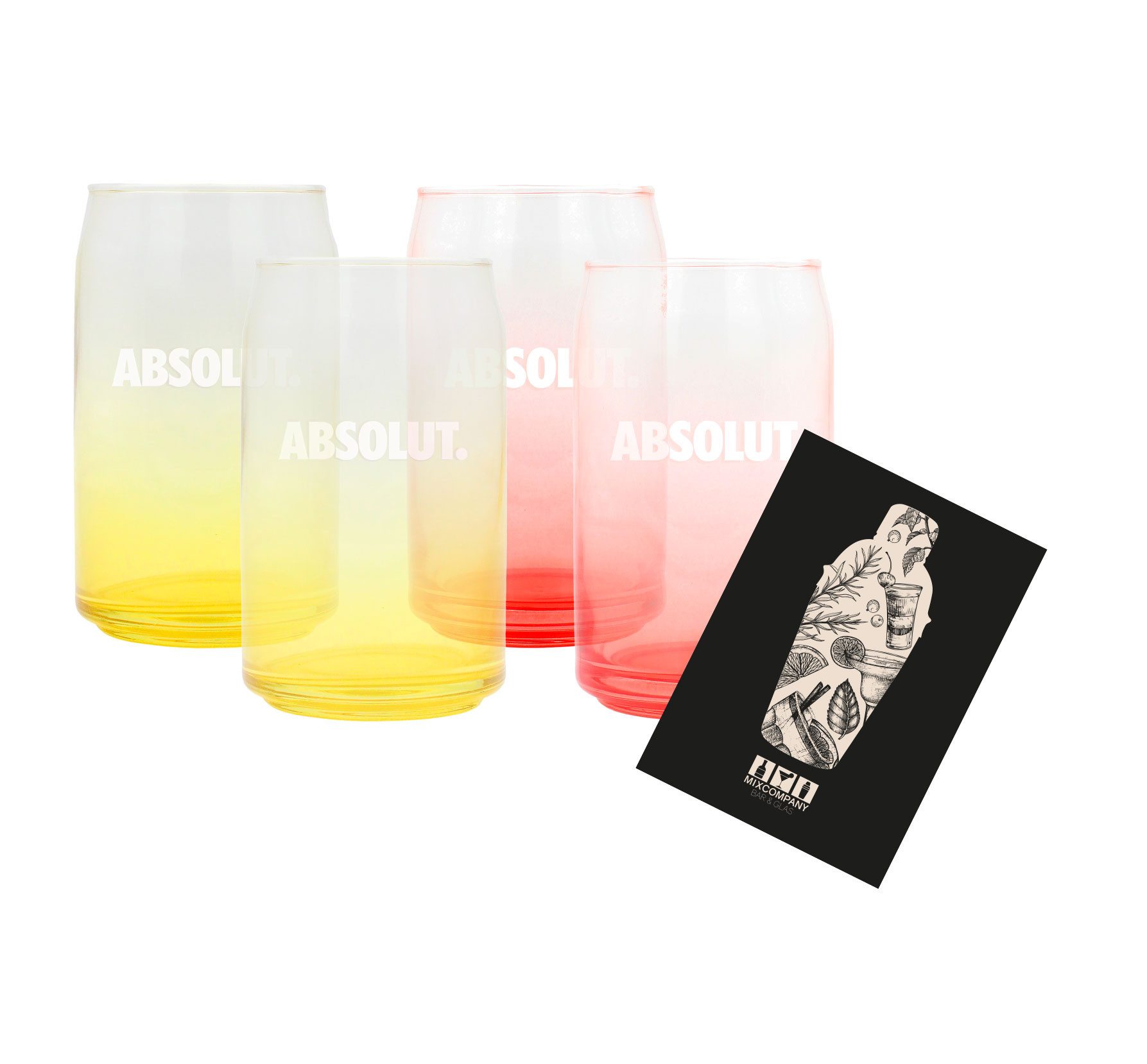 Absolut Gläser-Set Absolut Vodka 4er Set Longdrink Glas Tumbler farbig - Gelb und Rot