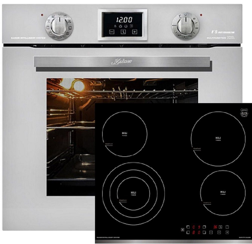 Kaiser Küchengeräte Backofen-Set EH 6326 W+KCT 6703, mit 1-fach-Teleskopauszug, Elektro Backofen, Autark, 79L,10 Funktionen+ Elektro-Kochfeld 60 cm