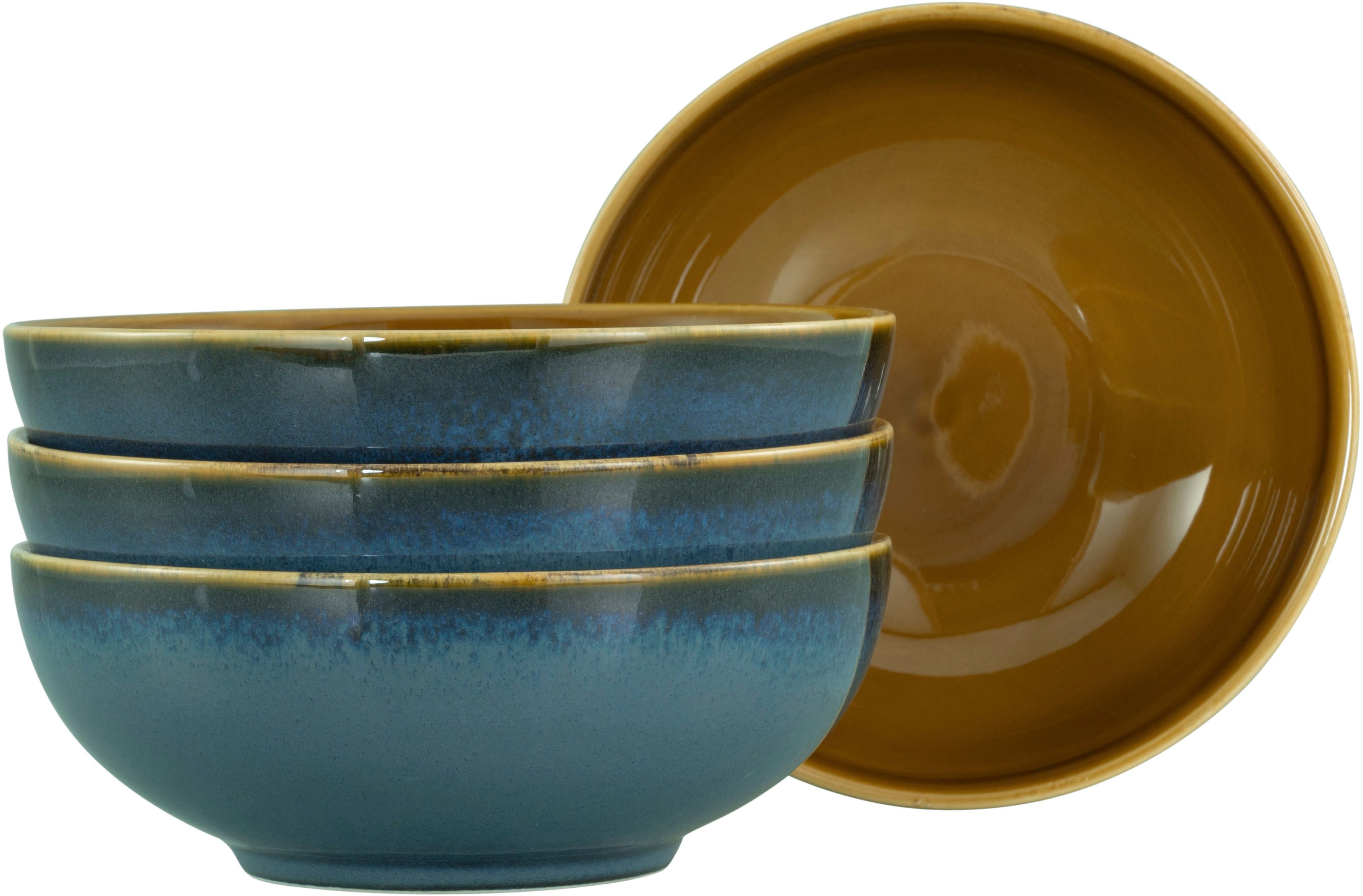 CreaTable Schale Mallorca, Smoothie Bowl 4-tlg, Steinzeug, (Set, 4-tlg), Spezialglasur mit Vintage Außenrand