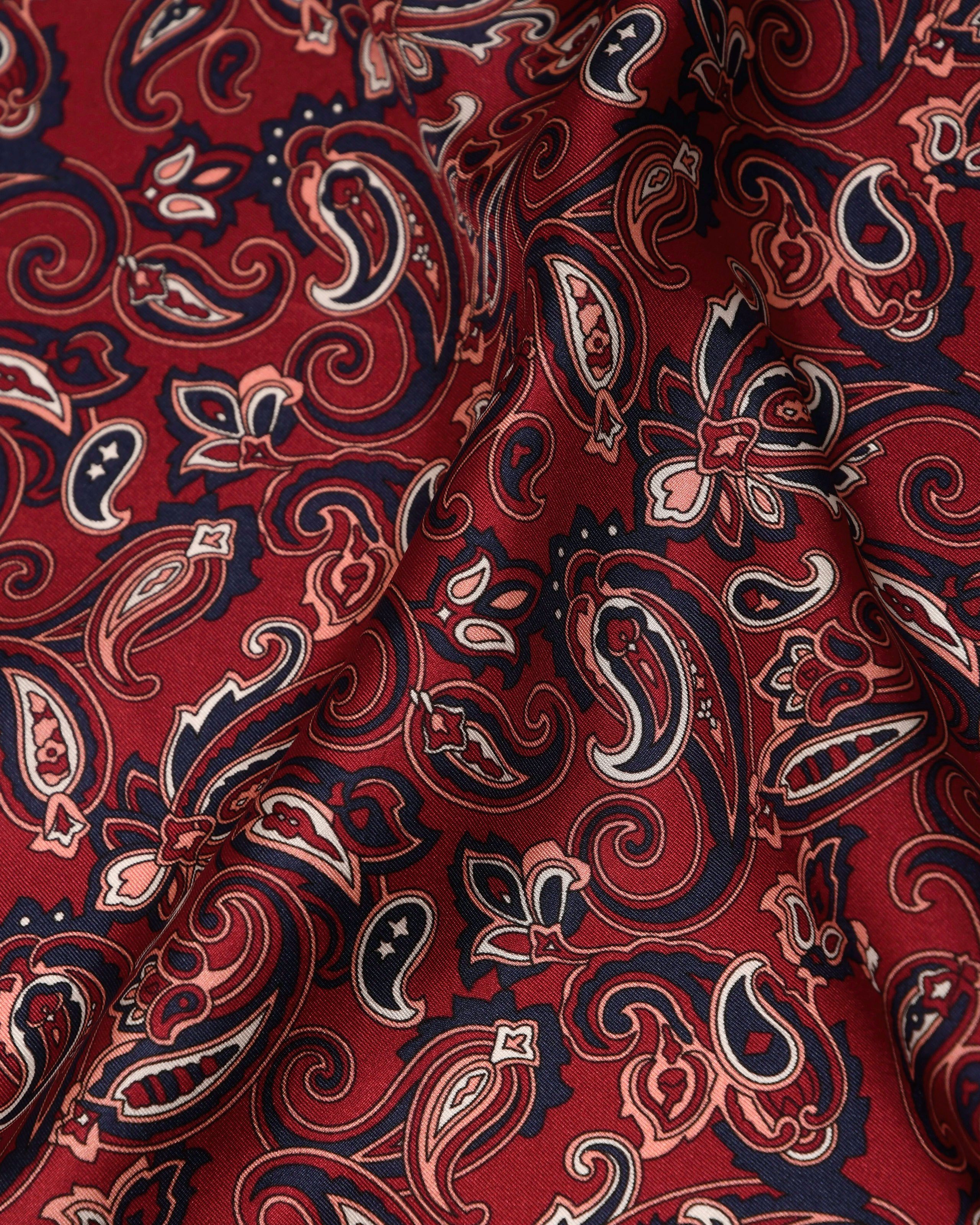 MayTree Seidentuch Herren handrolliert aus Twill-Seide 53x53, Paisley m. Rand Magenta, (Stück), 100% Seide – Bild 4 von 5