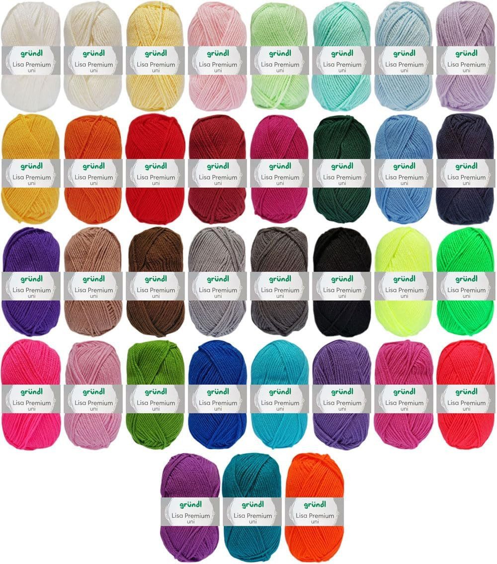 Gründl Gründl Wolle Lisa Premium Uni 20x50 Gramm aus 100% Polyacryl Bunt Mix Bastelgarn