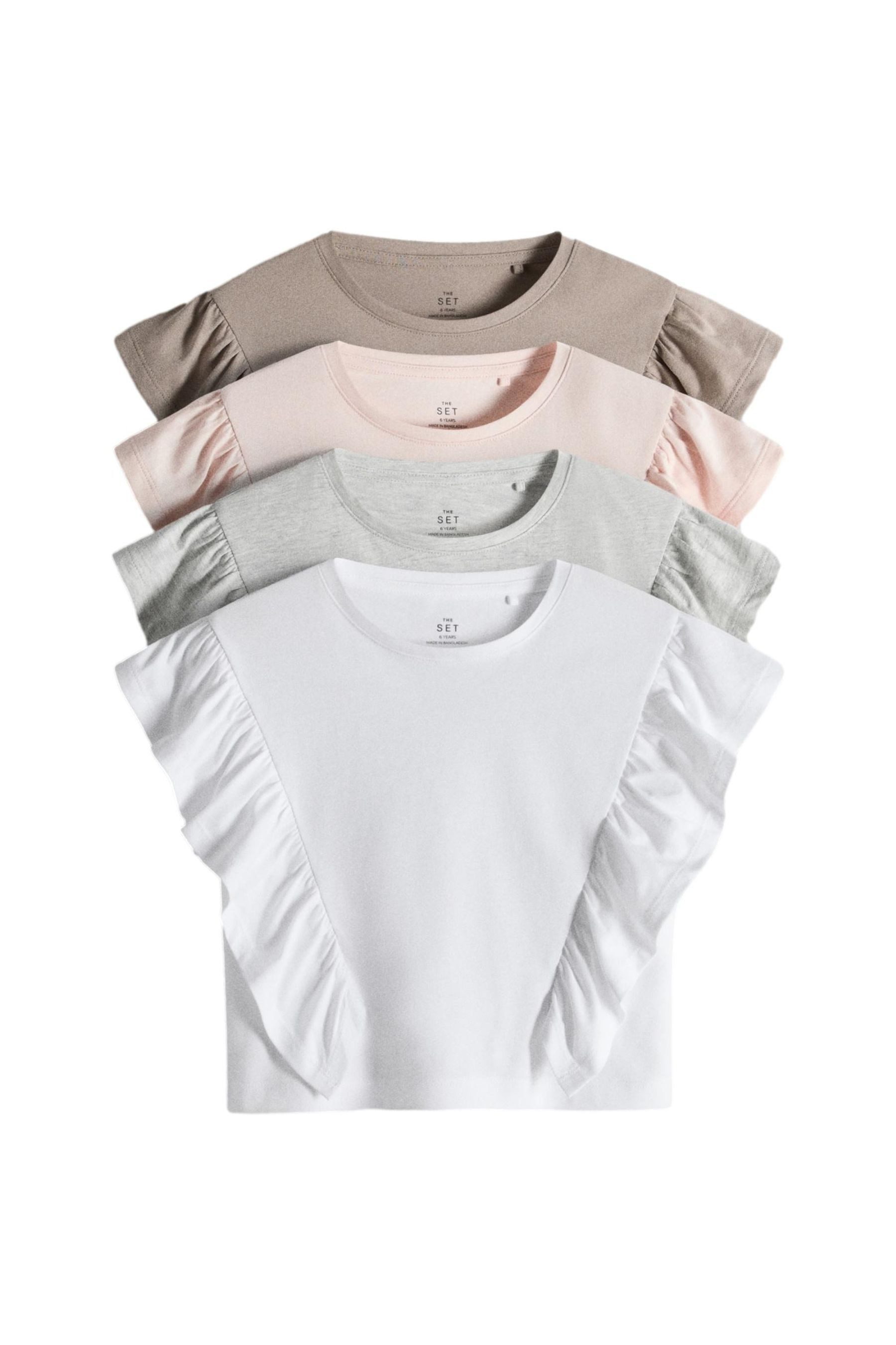 T-Shirt The Set Jersey-T-Shirts mit Rüschen, 4er-Pack