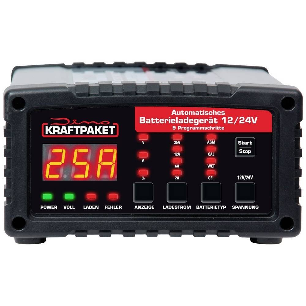 Dino KRAFTPAKET Kfz-Ladegerät 12/24V 25A 136340 Autobatterie-Ladegerät (Auffrischen, Regenerieren, verschiedene Ladeprogramme)
