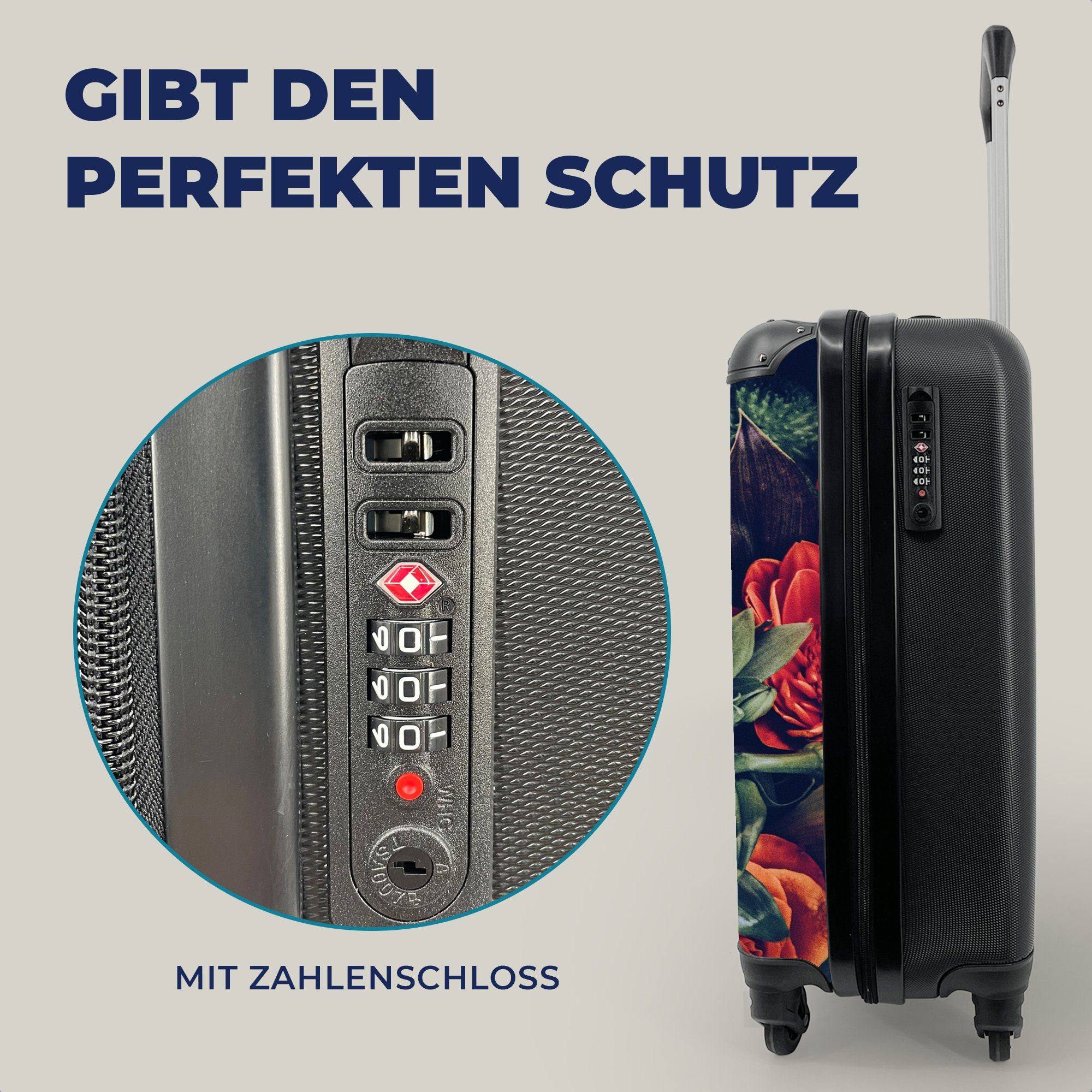 Reisetasche Rollen, - Handgepäckkoffer Rot, 4 Reisekoffer Pflanzen Trolley, Stilleben für rollen, - mit - MuchoWow - Blumen Handgepäck Blumenstrauß Ferien,